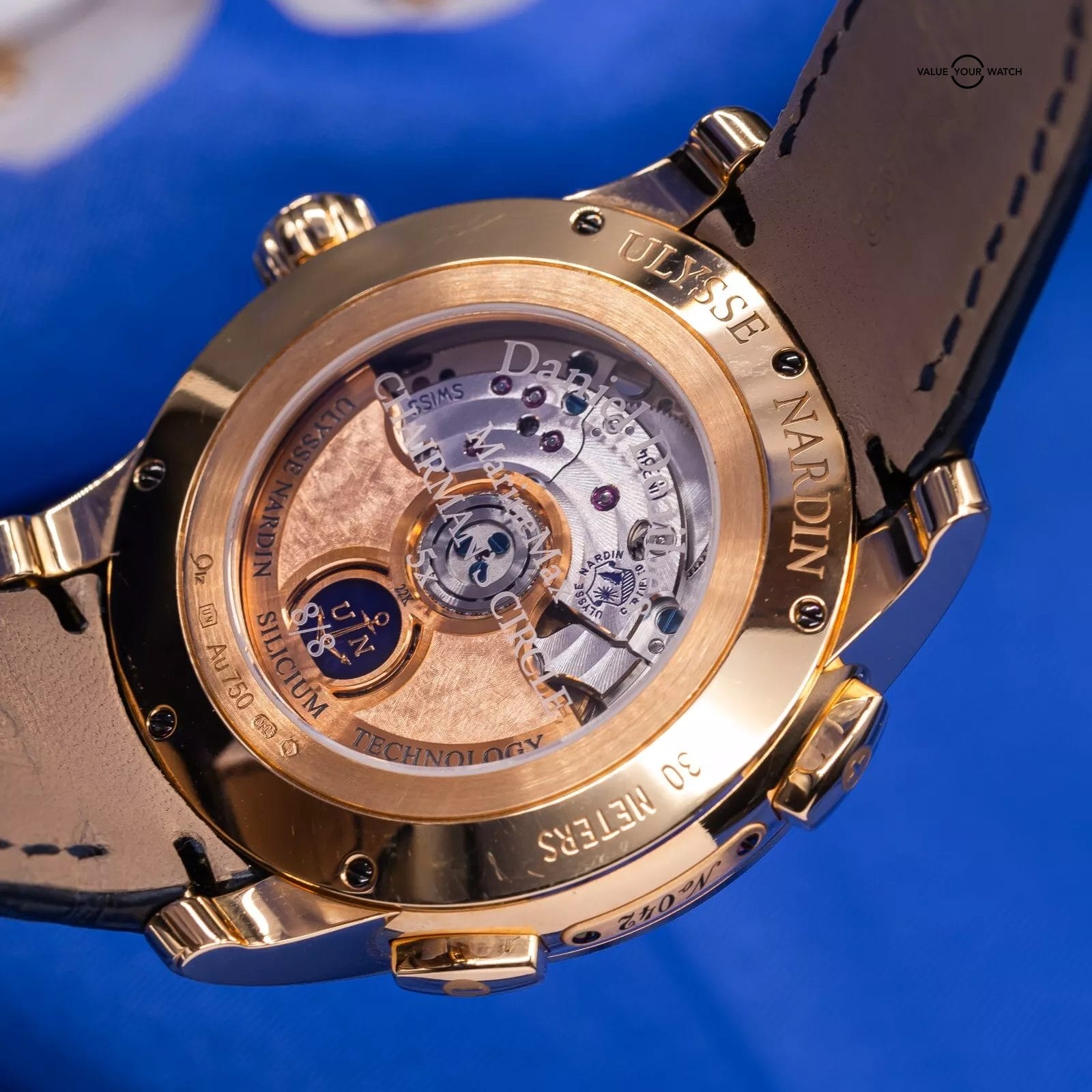 Ulysse Nardin Dual Time 18k Rose Gold Blue Dial Mens Watch 3346-126 Box & Papers - Image 7