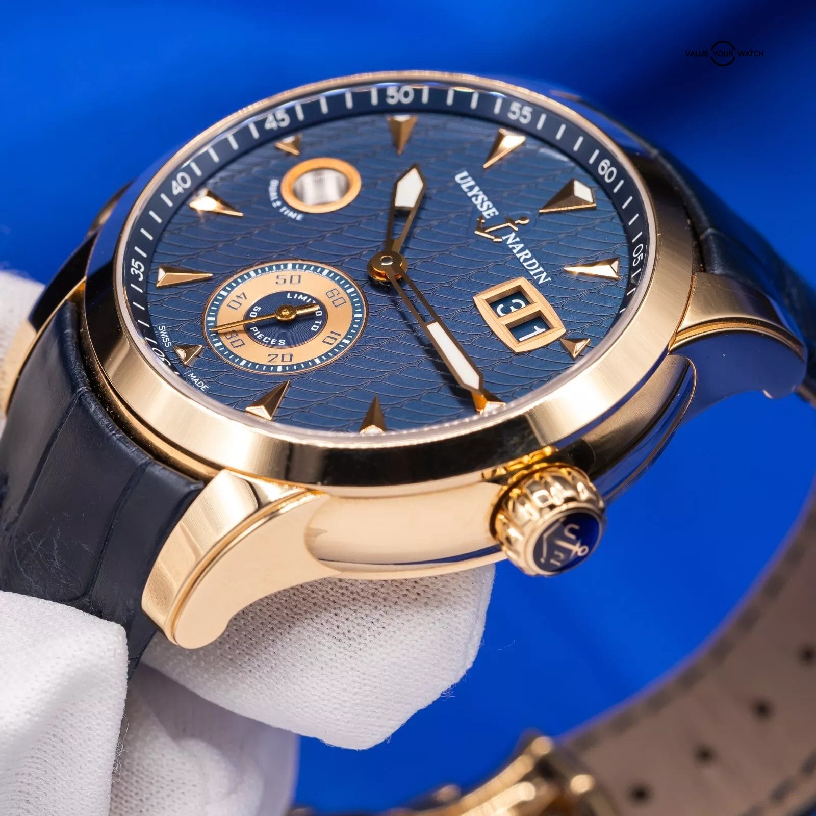 Ulysse Nardin Dual Time 18k Rose Gold Blue Dial Mens Watch 3346-126 Box & Papers - Image 13