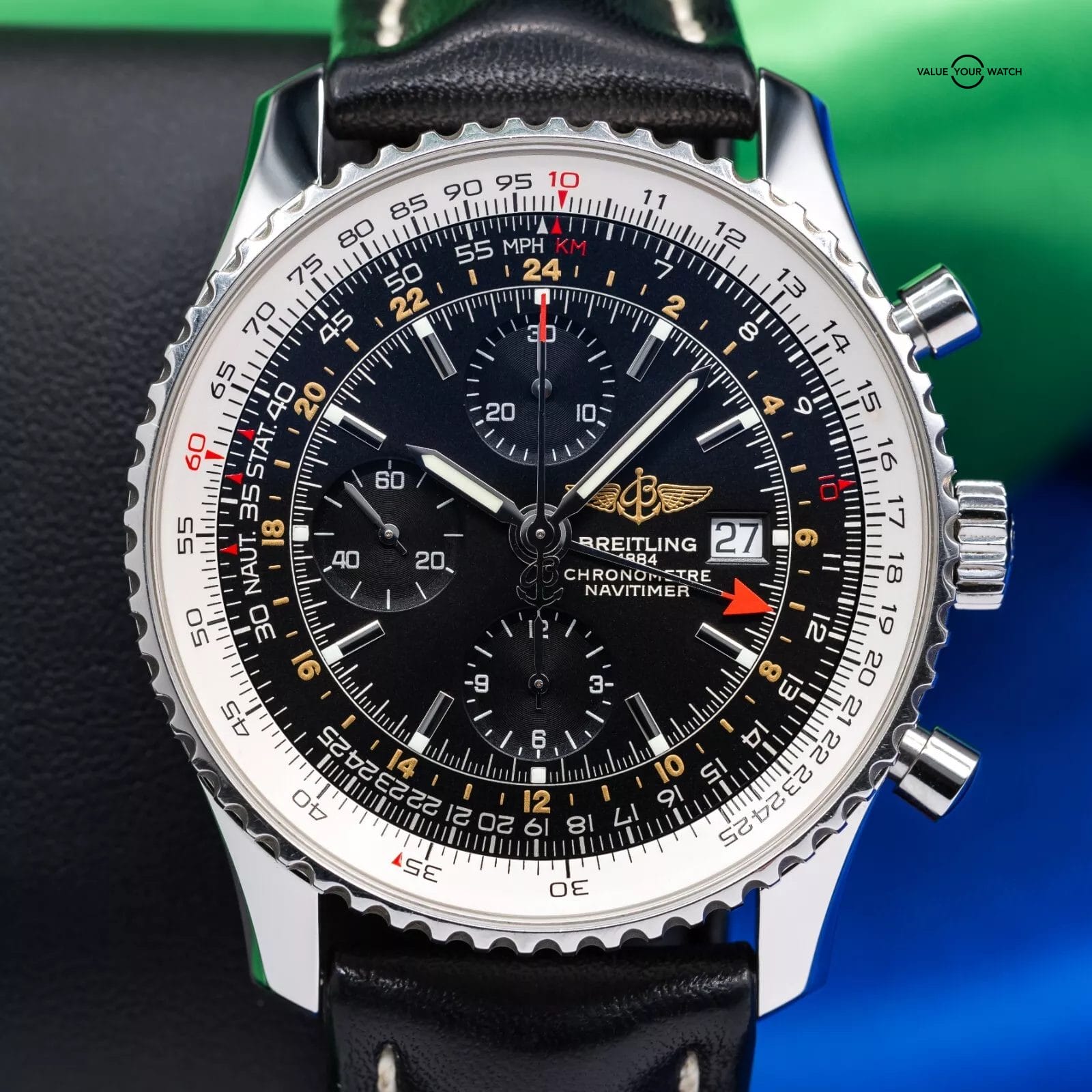 Breitling Navitimer World Chronograph GMT Men's Black Watch - A24322