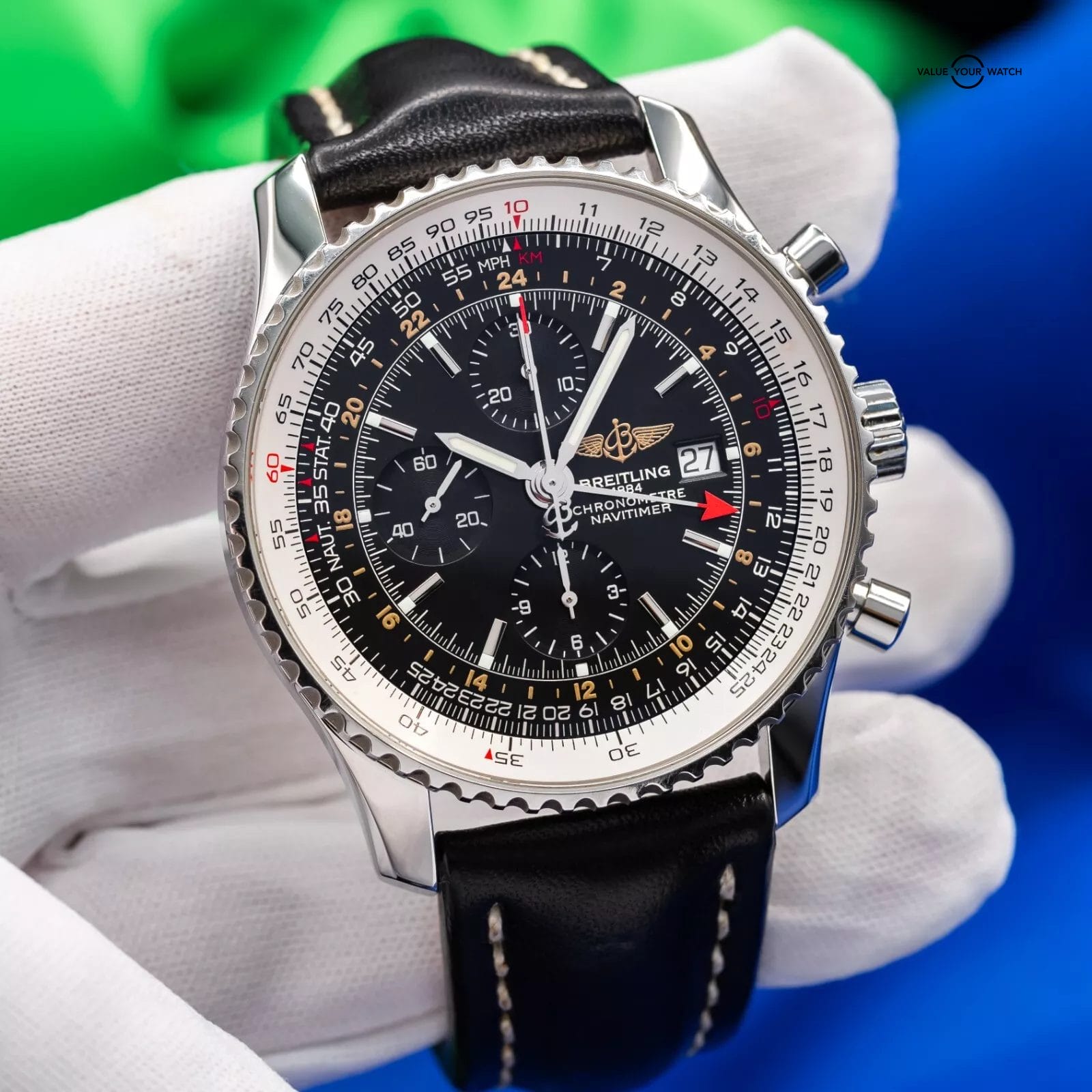 Breitling Navitimer World Chronograph GMT Men's Black Watch - A24322 - Image 15