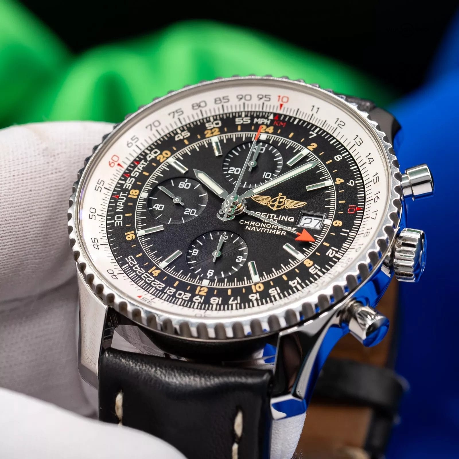 Breitling Navitimer World Chronograph GMT Men's Black Watch - A24322 - Image 12