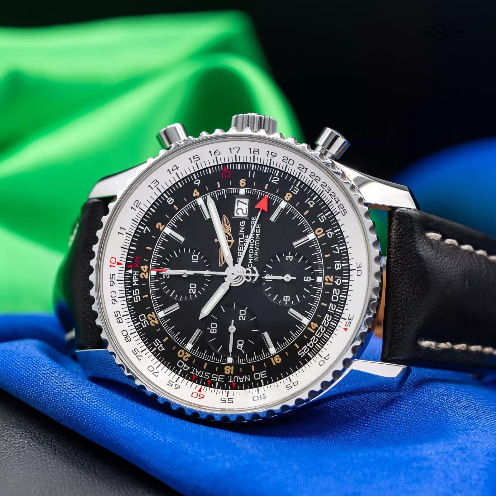 Breitling Navitimer World Chronograph GMT Men's Black Watch - A24322 - Image 9