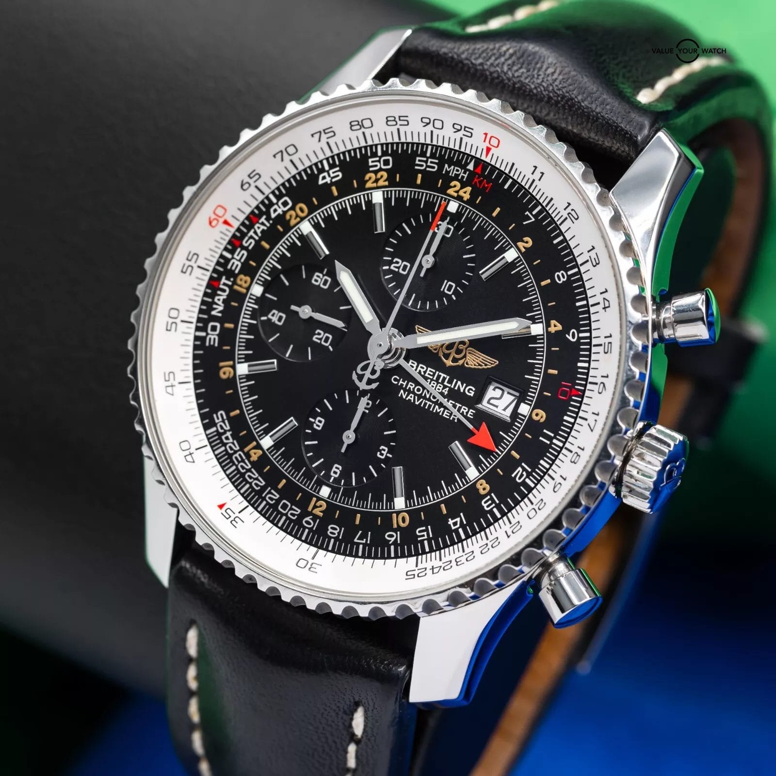 Breitling Navitimer World Chronograph GMT Men's Black Watch - A24322 - Image 8