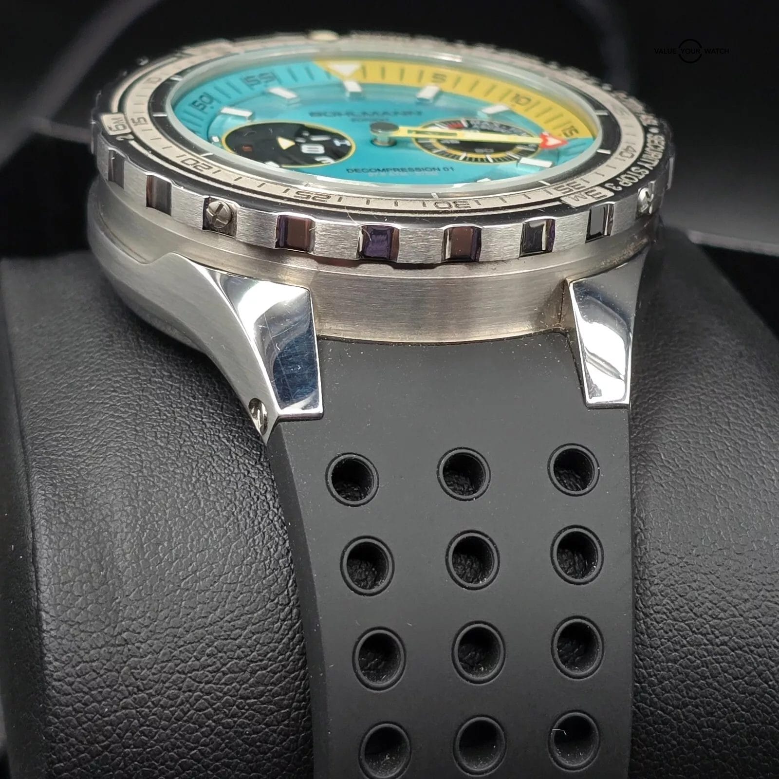 Buhlmann Decompression 01 Drukkammer Aquamarine bullhead Dive watch, 3 Bezels! - Image 2