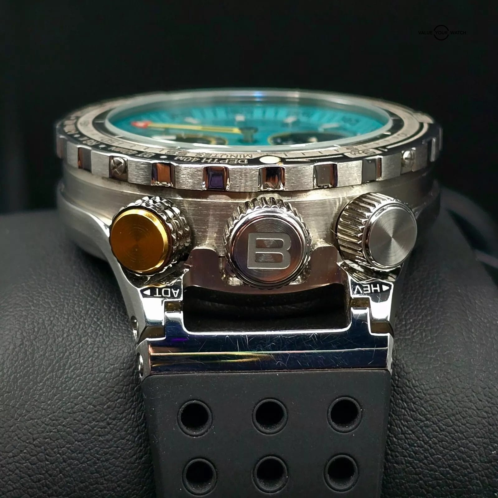 Buhlmann Decompression 01 Drukkammer Aquamarine bullhead Dive watch, 3 Bezels! - Image 10