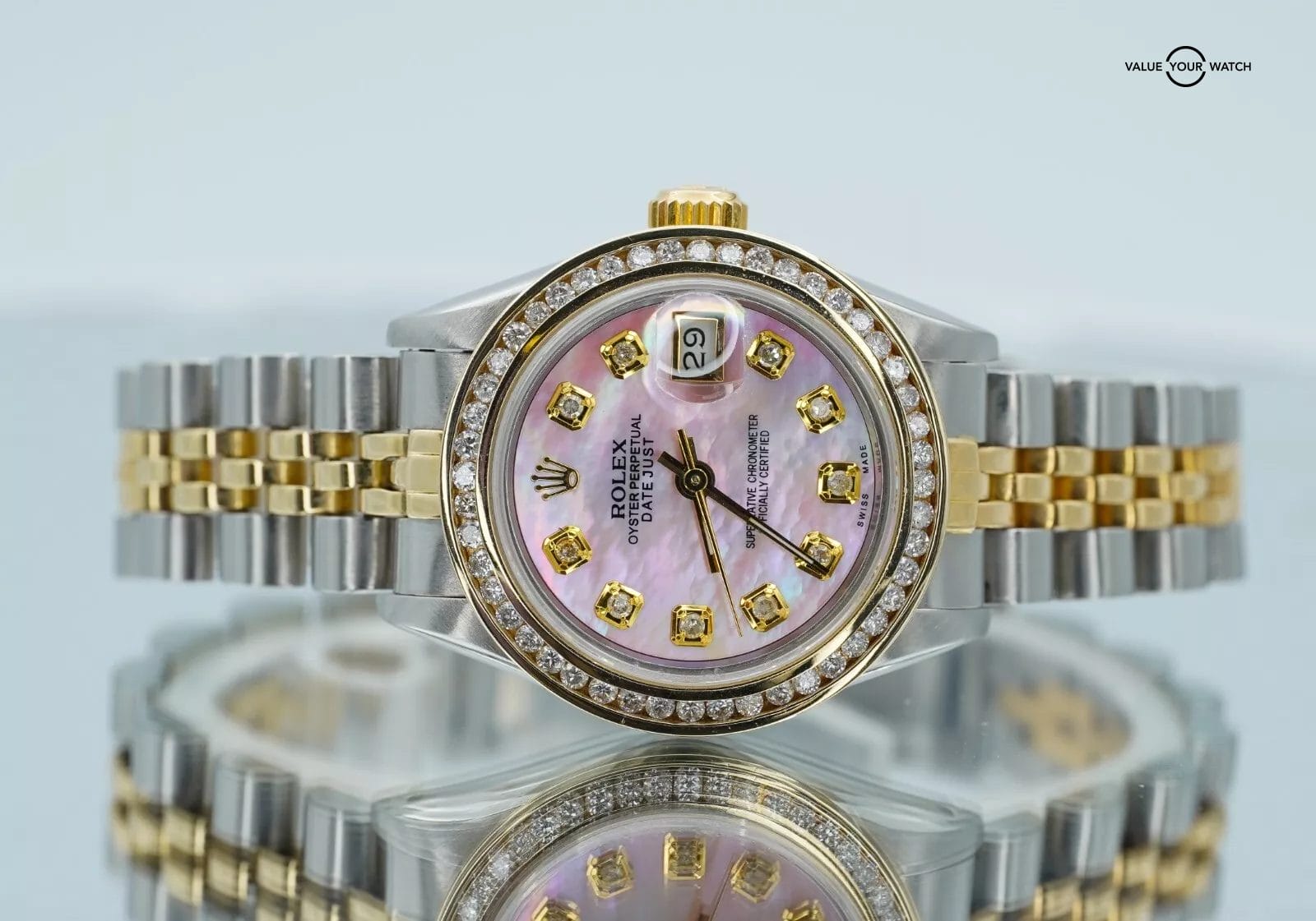 Rolex Datejust ladies 69173 Custom MOP Diamond Dial Diamond Bezel Boxes/Papers!