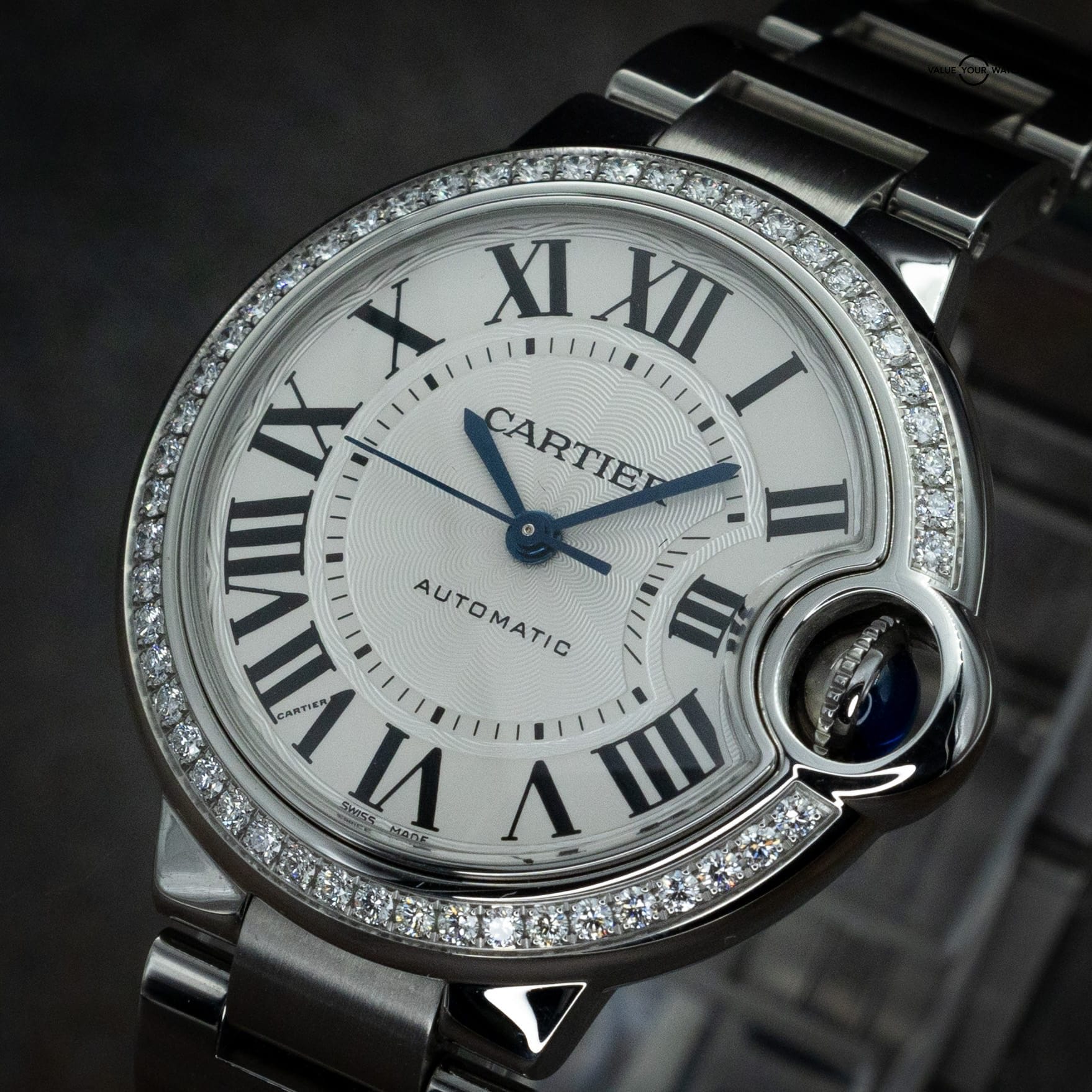 Cartier Ballon Bleu 33mm Steel Diamond Bezel Ladies Watch W4BB0023 - Image 5