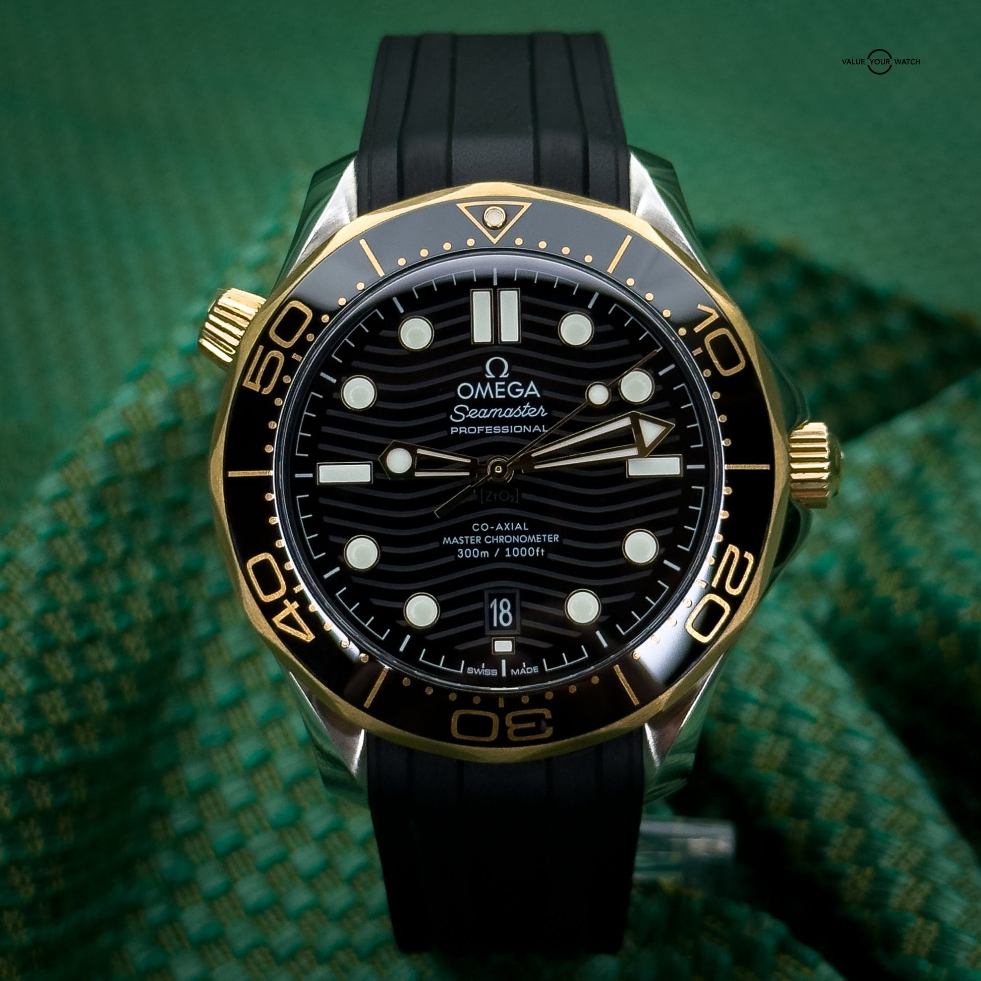 OMEGA Seamaster Diver 300M 42mm Black Ceramic Dial Stainless 18k Yellow Gold