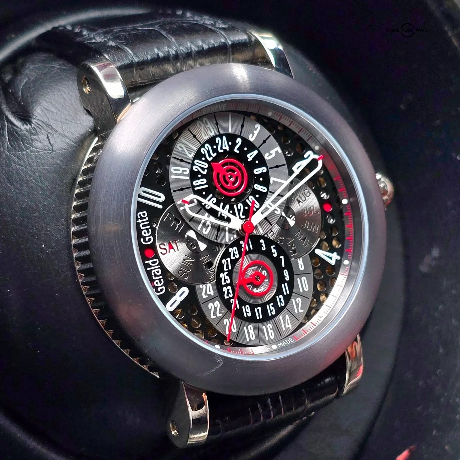 Gerald Genta Arena Perpetual Calendar GMT, white gold and Tantalum full set - Image 4