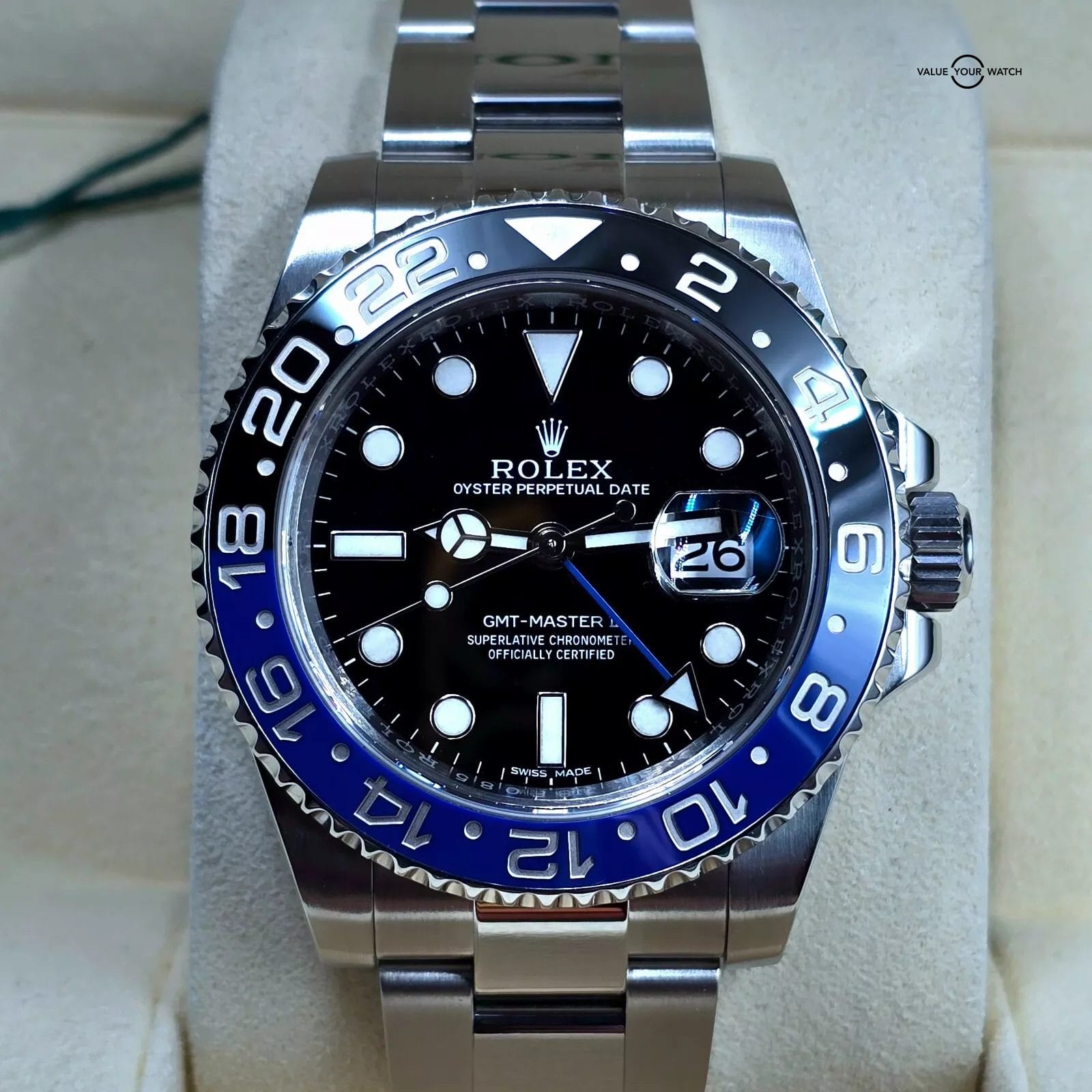 Rolex GMT-Master II, Batman black/blue ceramic bezel, ref 116710BLNR with box an