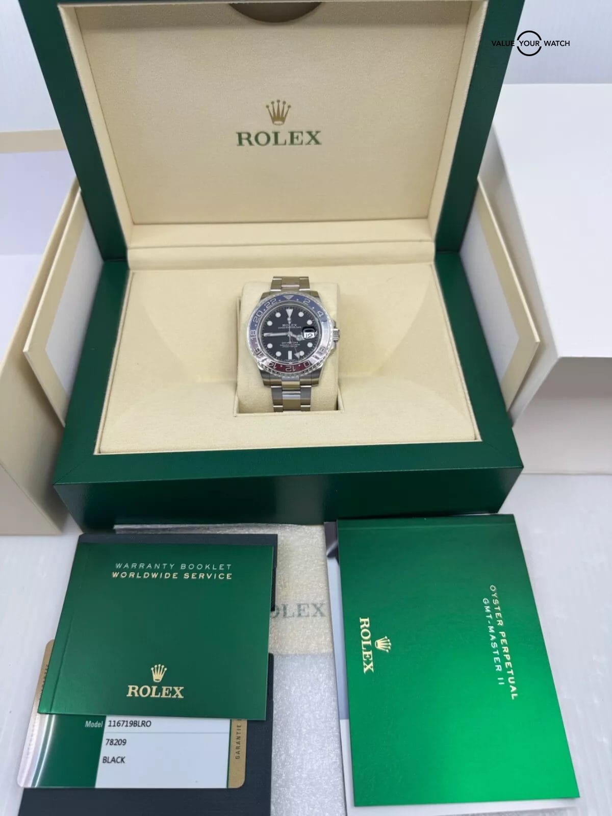 2016 PAPERS White Gold Black Dial GMT-Master II Pepsi Rolex Box Papers - Image 7