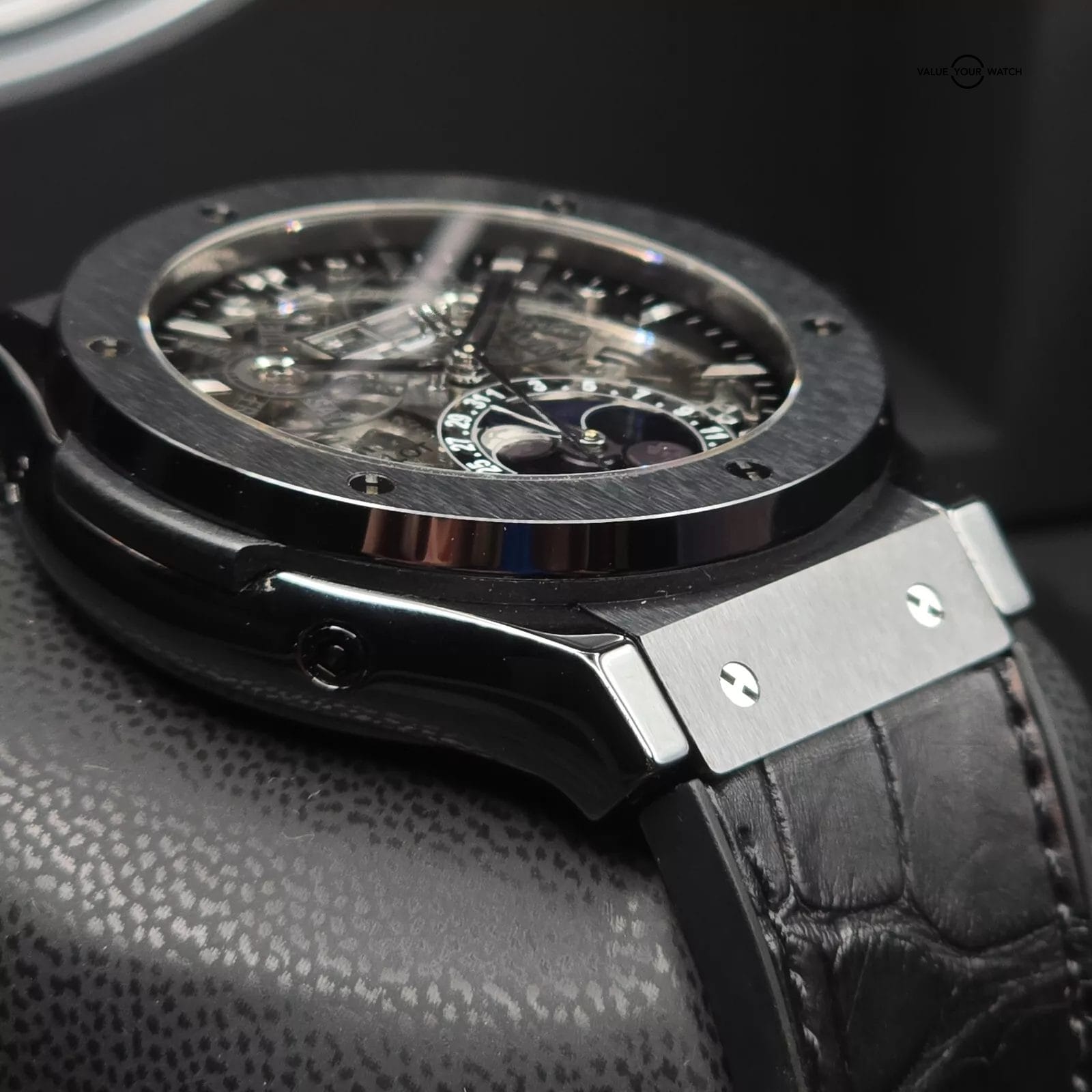 Hublot Aerofusion Moonphase, skeleton dial in black ceramic! Triple Date Classic - Image 6