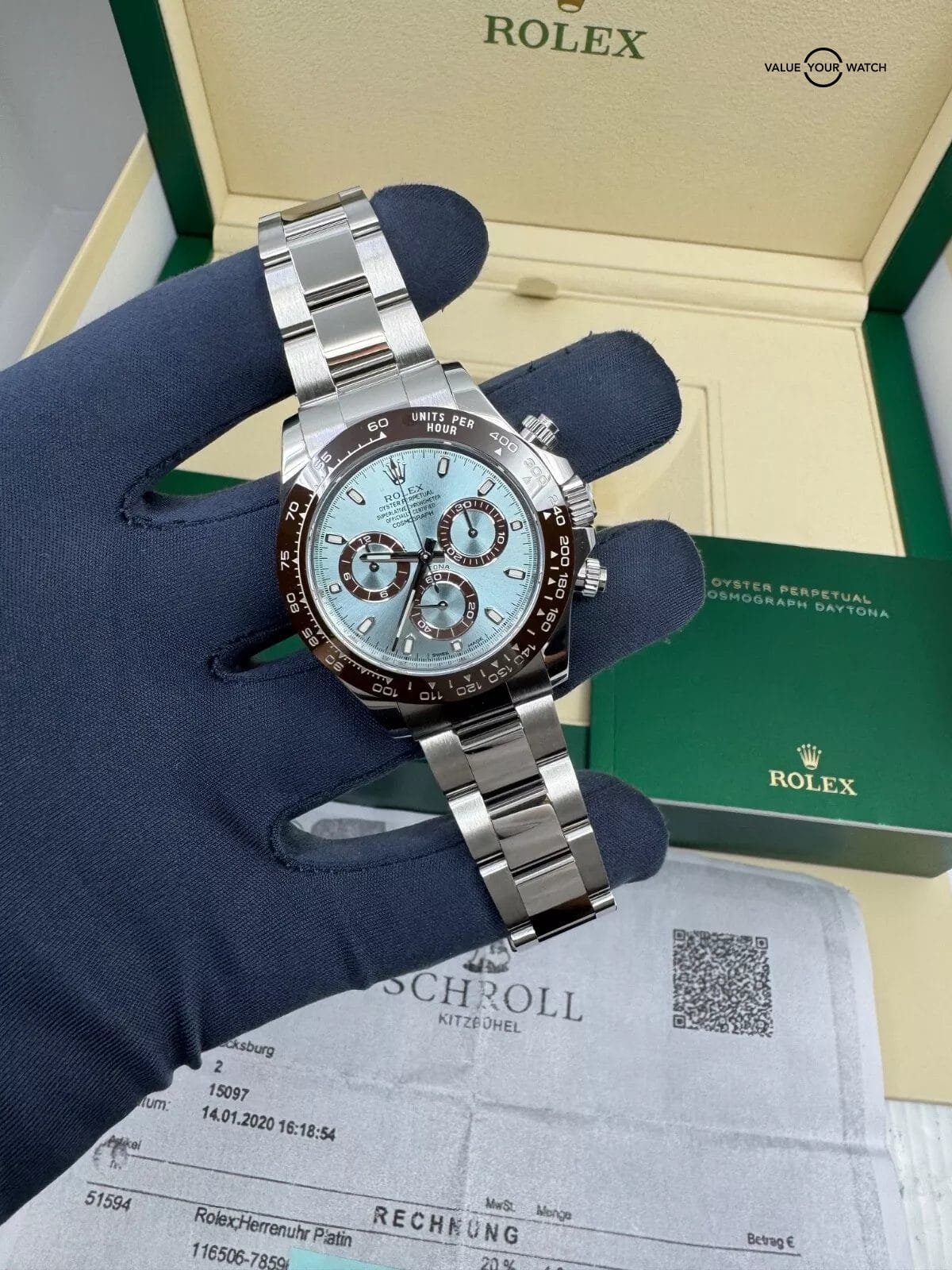 2020 MINT Platinum Ceramic Bezel Daytona XL Box Manuals 116506 Copy of Invoice