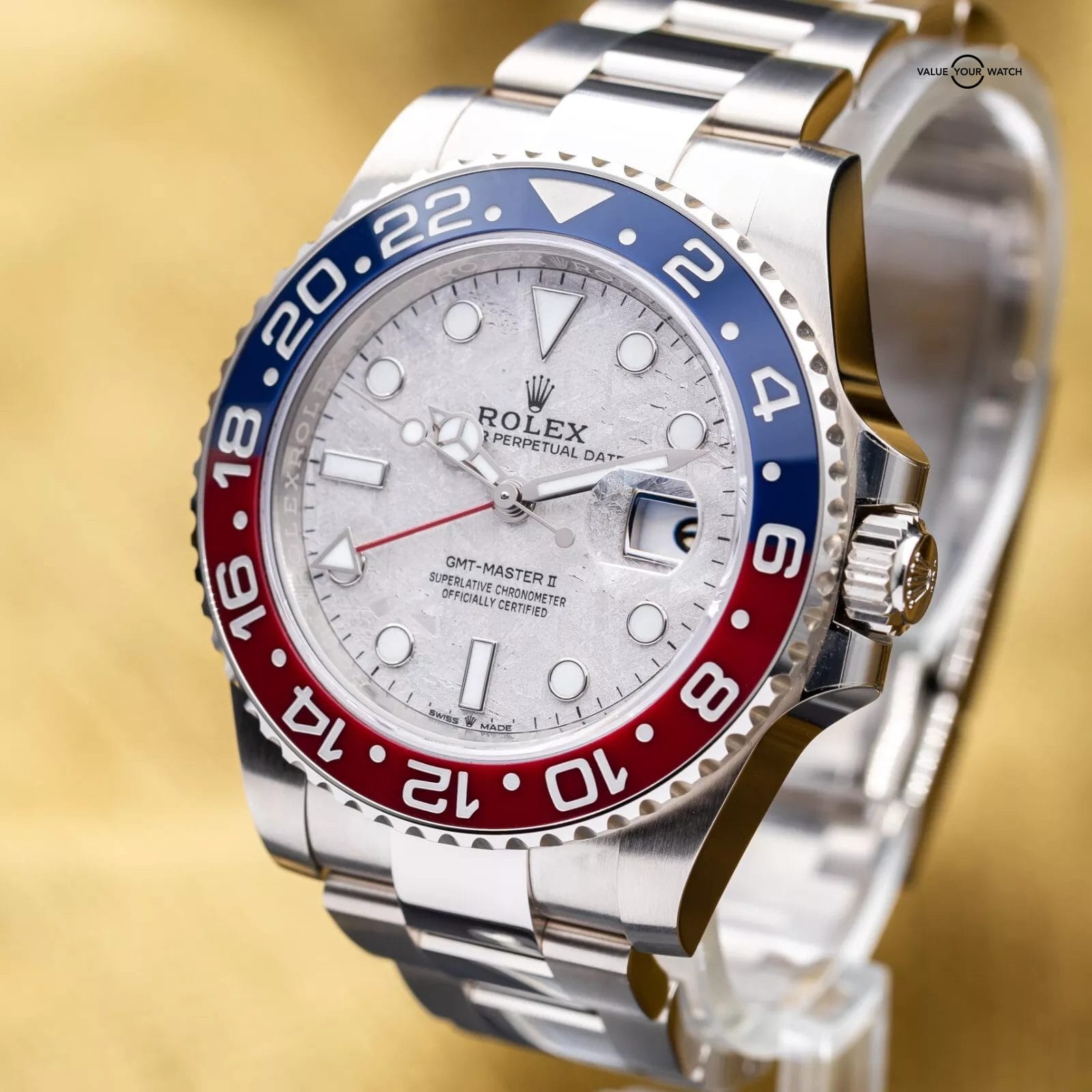 Unworn 2023 Rolex GMT Master II Pepsi Meteorite Dial White Gold 40mm 126719BLRO