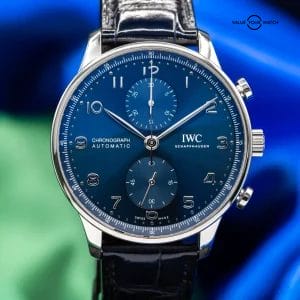 IWC Portugieser Chronograph Blue Dial Mens Watch Box & Papers IW371606