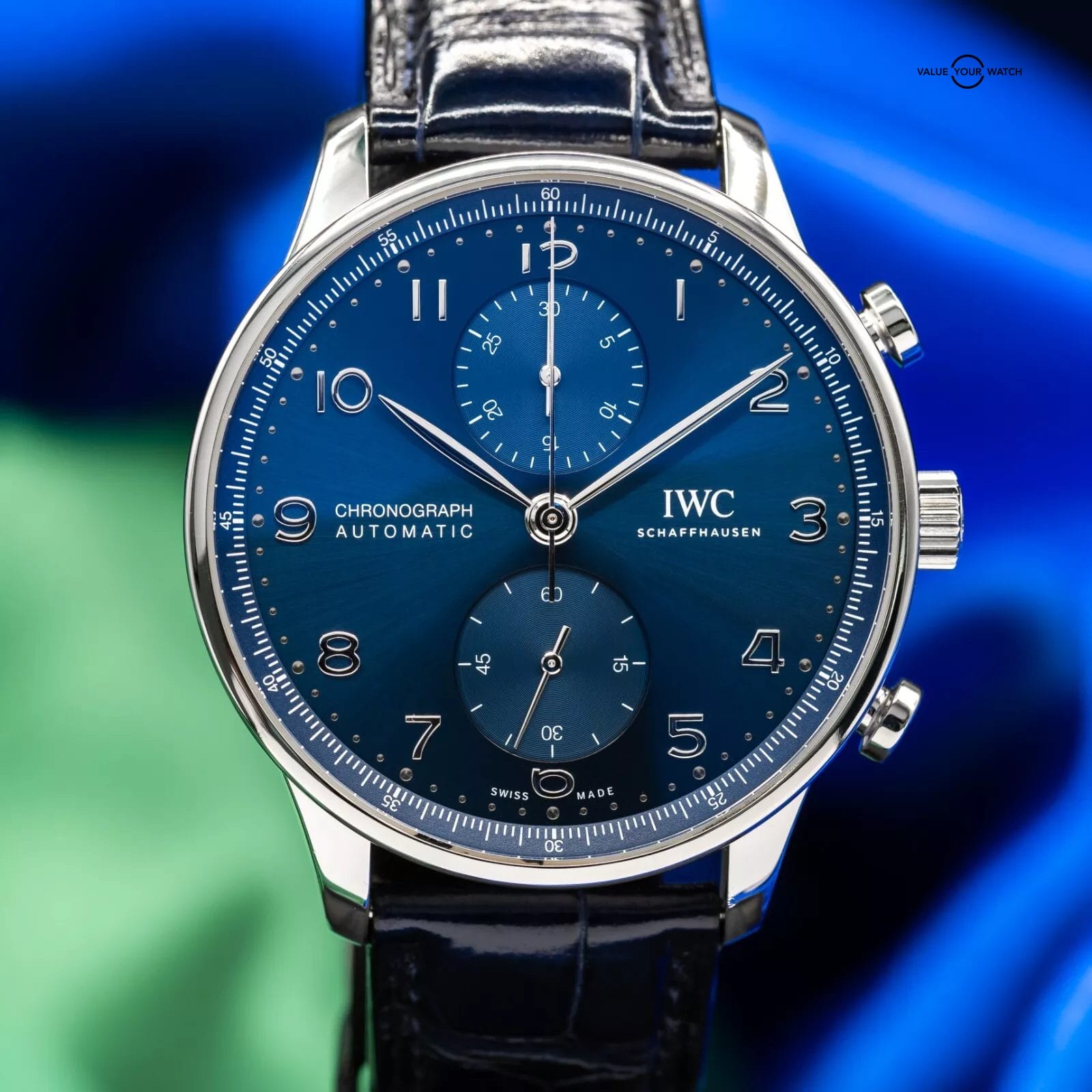 IWC Portugieser Chronograph Blue Dial Mens Watch Box & Papers IW371606