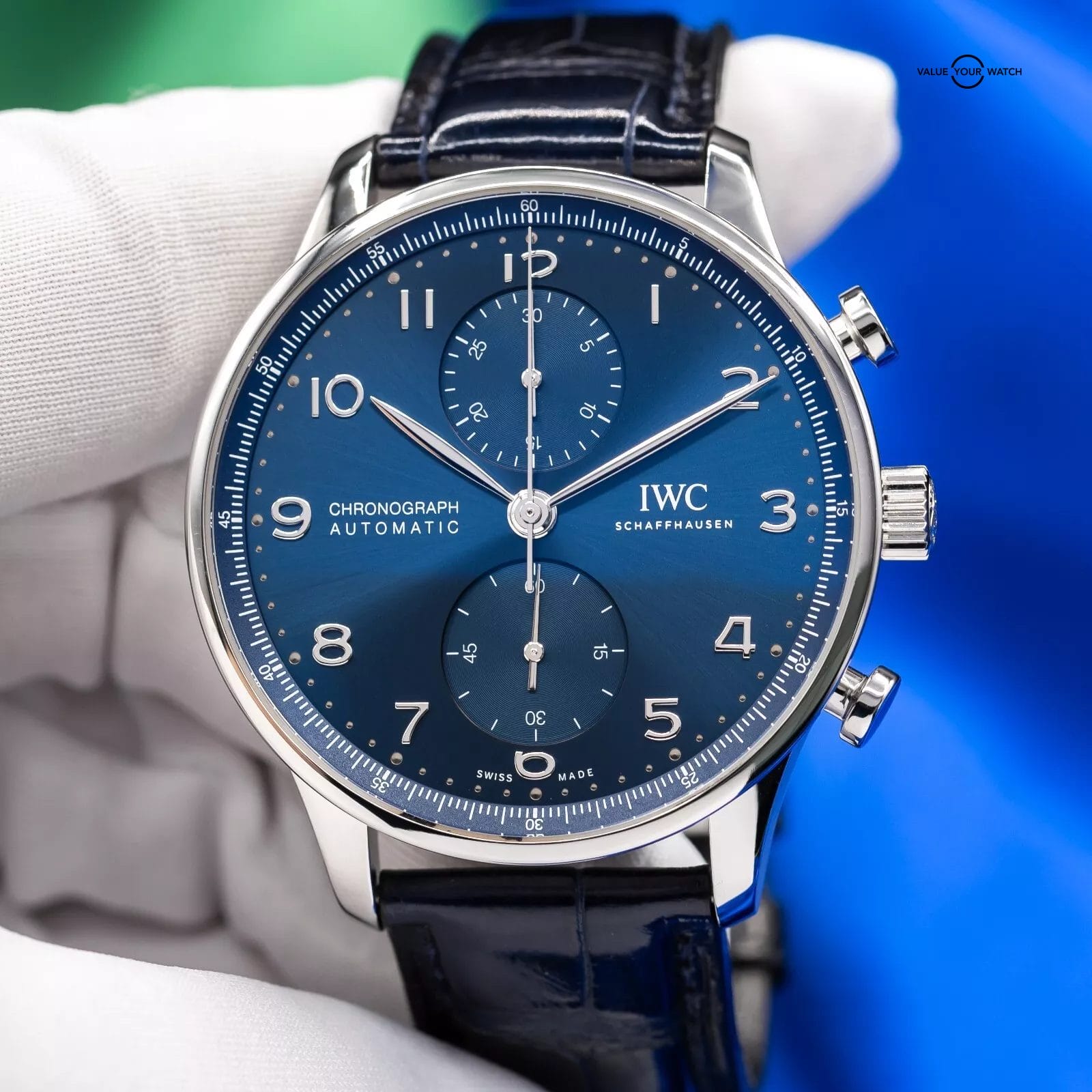 IWC Portugieser Chronograph Blue Dial Mens Watch Box & Papers IW371606 - Image 15
