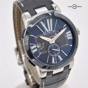 Ulysse Nardin Executive Dual Time Blue Steel Ceramic 243-00 43mm on Leather Strap