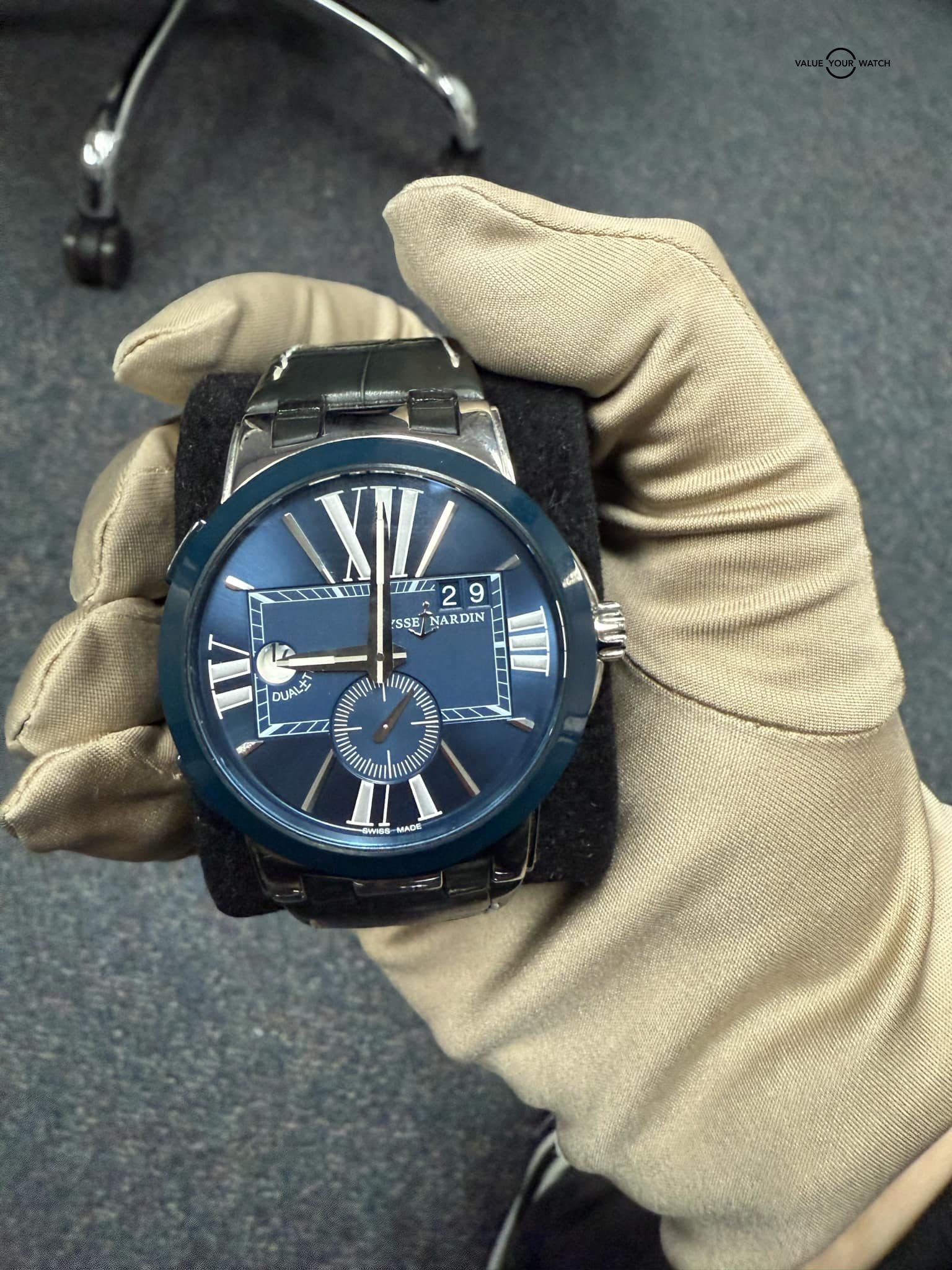 Ulysse Nardin Executive Dual Time Blue Steel Ceramic 243-00 43mm on Leather Strap - Image 3