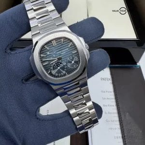 2012 MINT Box Papers Blue Dial Steel Moonphase Power Reserve Nautilus Discontinu