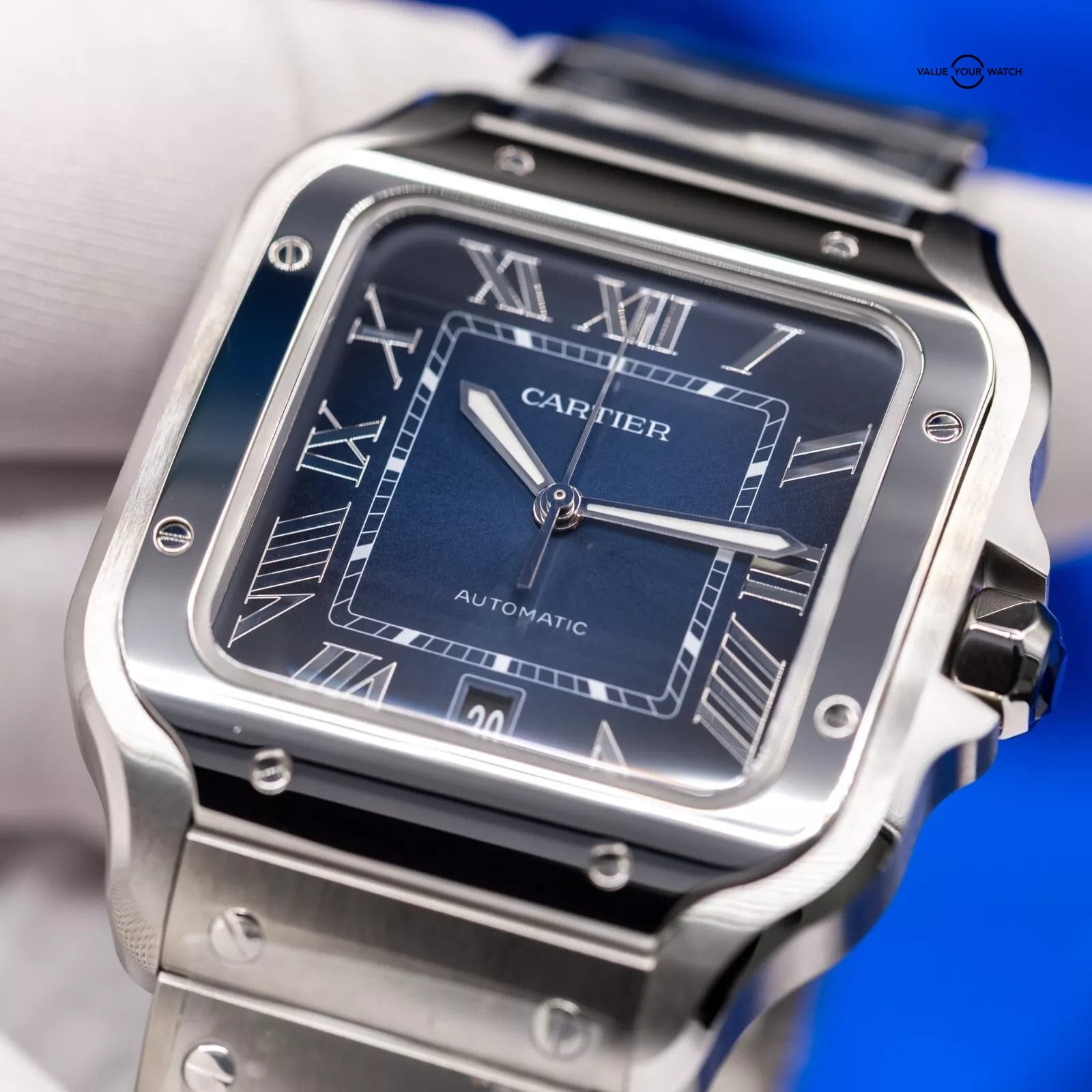 2025 Cartier Santos de Cartier Large Blue Dial WSSA0071 Full Set - Image 9