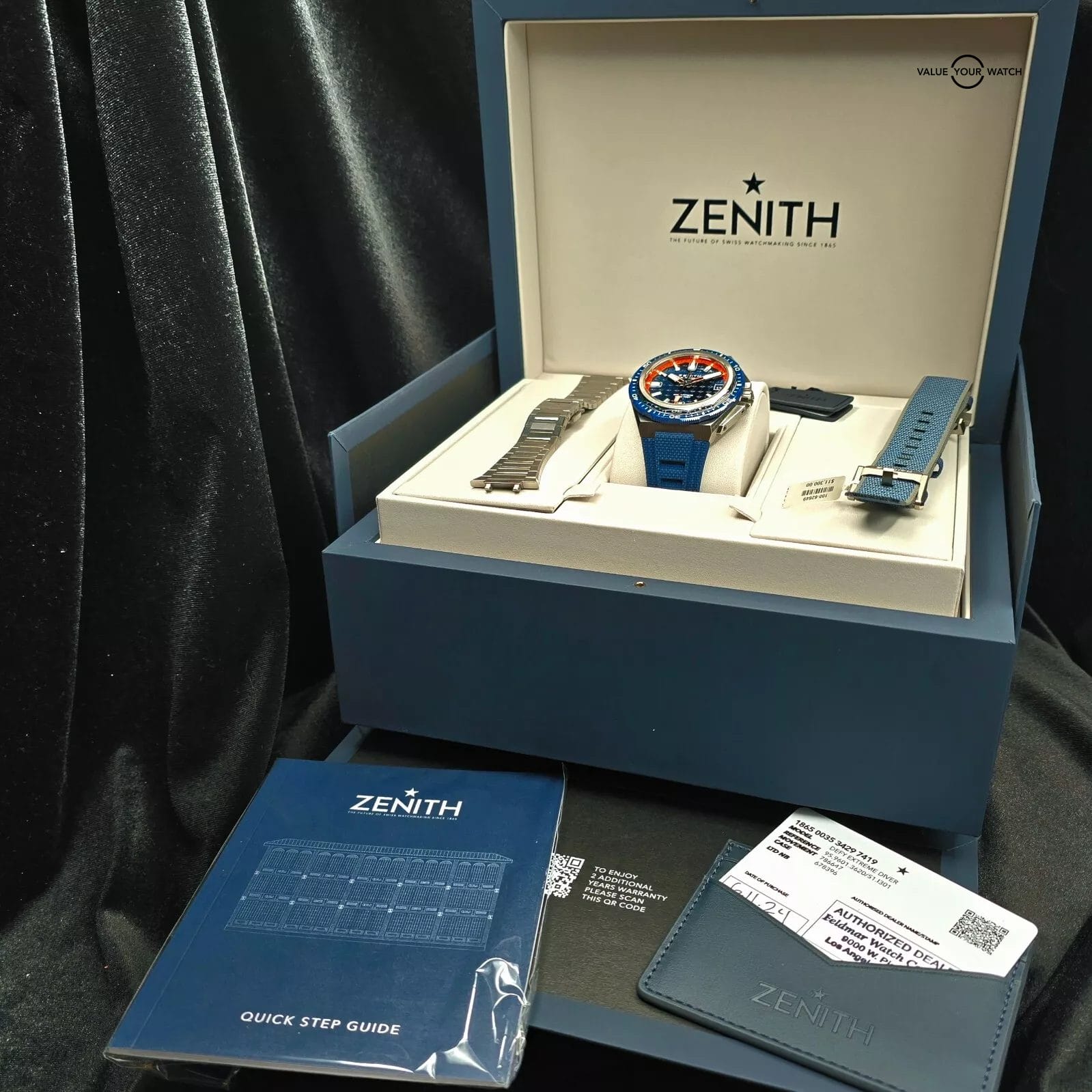 Zenith Defy Extreme Diver El Primero, Titanium with 3 straps, blue dial,full set - Image 2