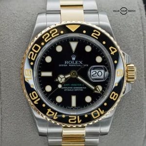 Rolex GMT Master II 116713 Ceramic Bezel Black Dial 18K Gold and SS BOX/PAPERS!