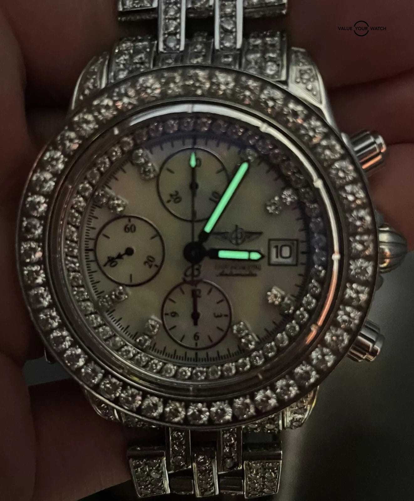 Breitling Chronomat Evolution A13356 Diamonds Iced Out Mother of Pearl Dial! - Image 3