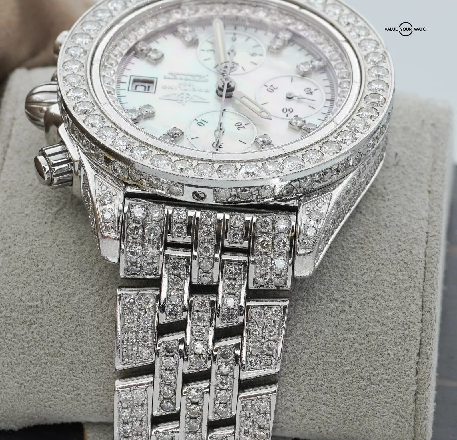 Breitling Chronomat Evolution A13356 Diamonds Iced Out Mother of Pearl Dial! - Image 4