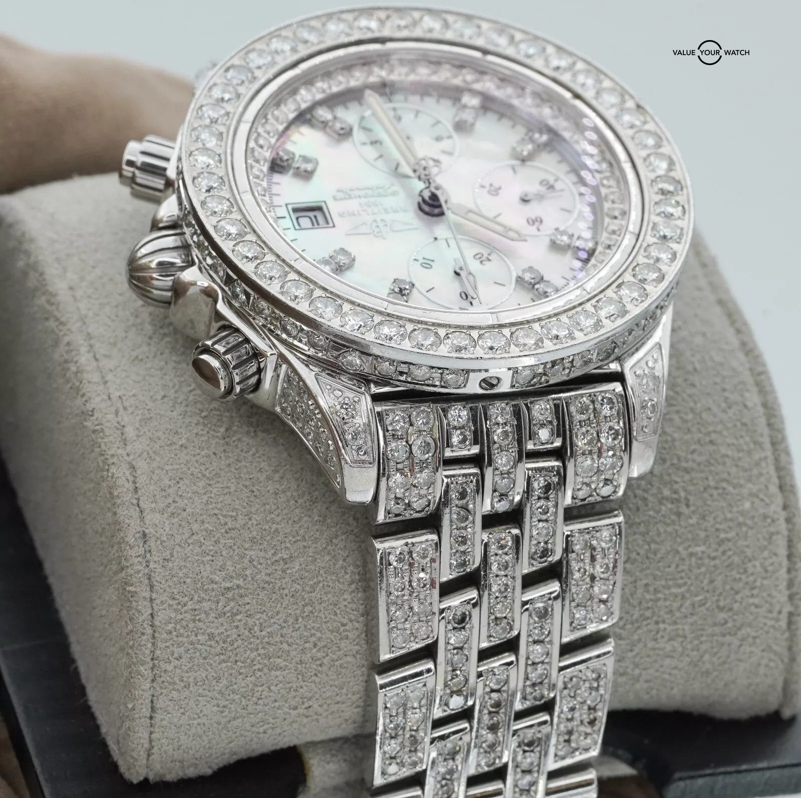 Breitling Chronomat Evolution A13356 Diamonds Iced Out Mother of Pearl Dial! - Image 5