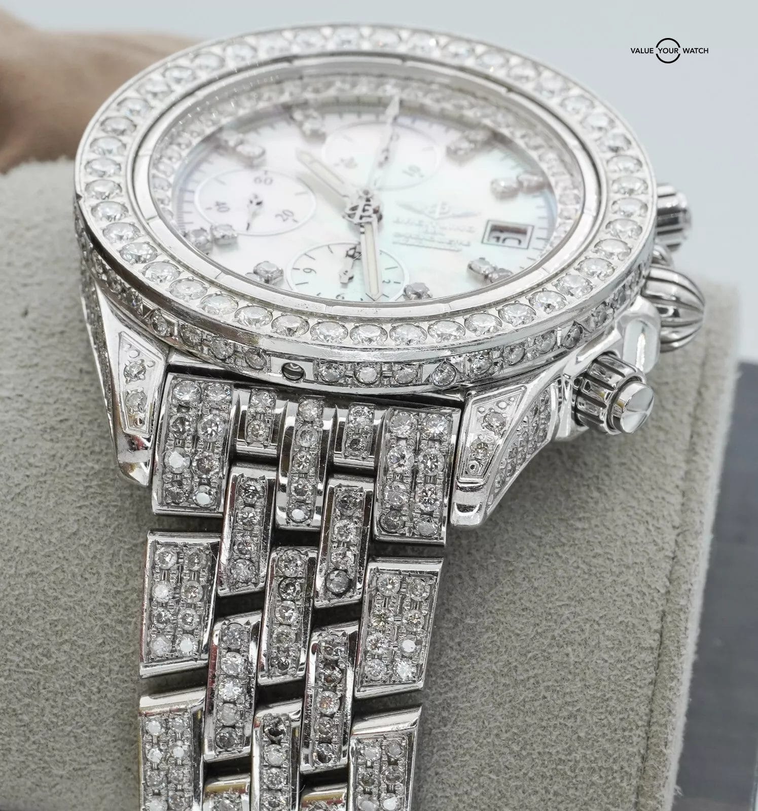 Breitling Chronomat Evolution A13356 Diamonds Iced Out Mother of Pearl Dial! - Image 6