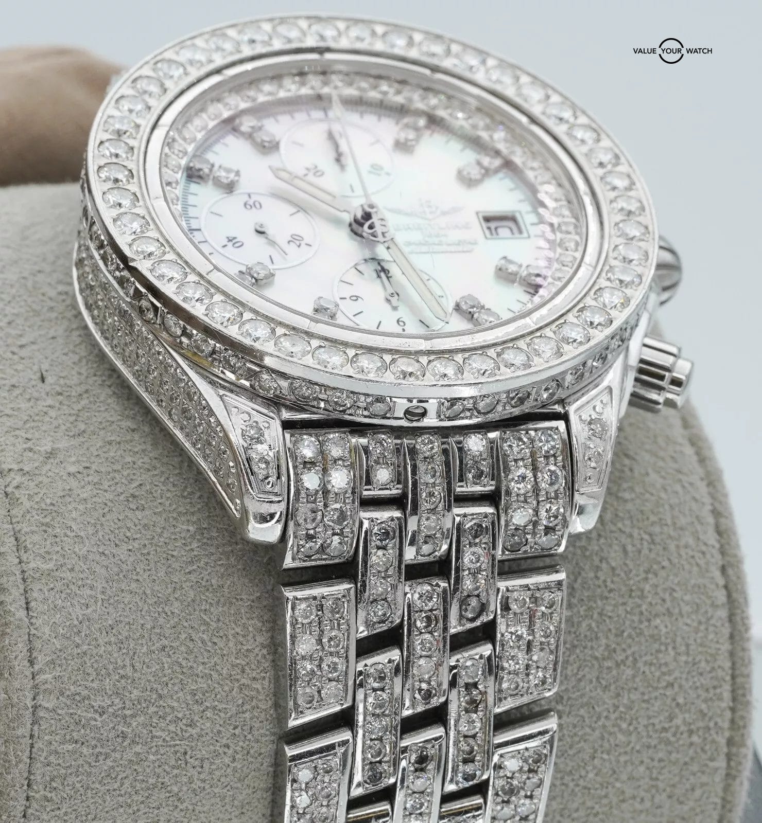 Breitling Chronomat Evolution A13356 Diamonds Iced Out Mother of Pearl Dial! - Image 7