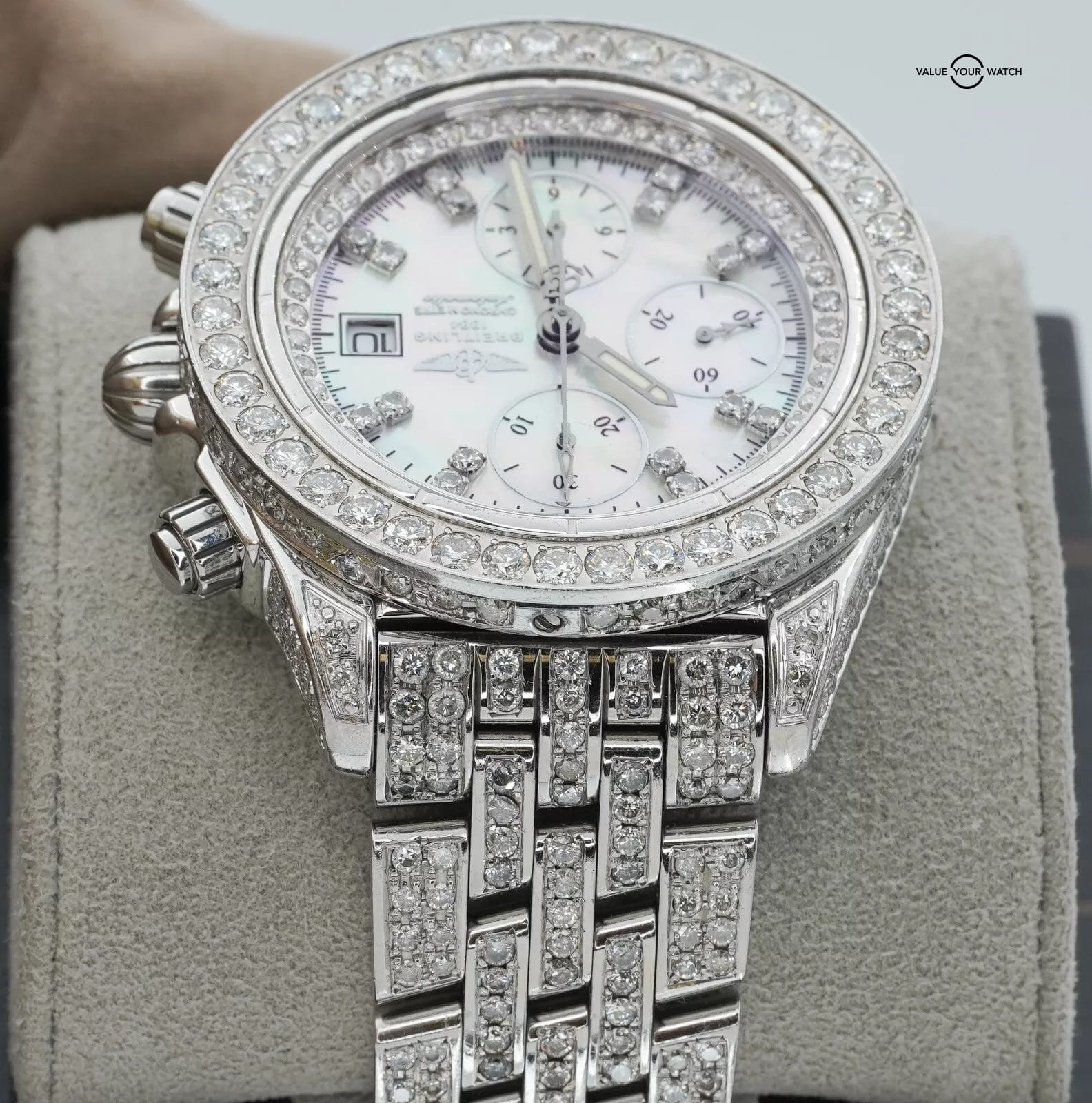 Breitling Chronomat Evolution A13356 Diamonds Iced Out Mother of Pearl Dial! - Image 11