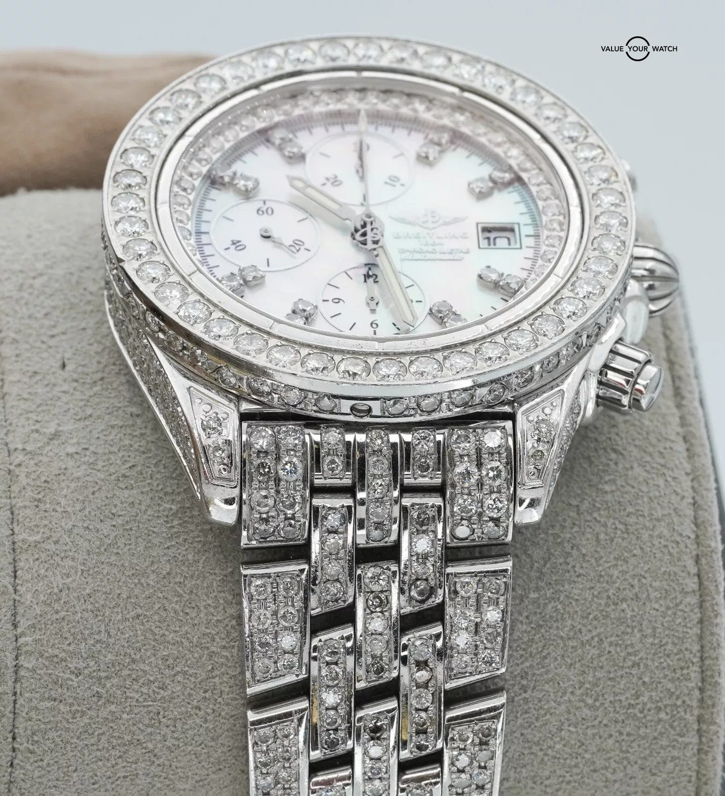 Breitling Chronomat Evolution A13356 Diamonds Iced Out Mother of Pearl Dial! - Image 12