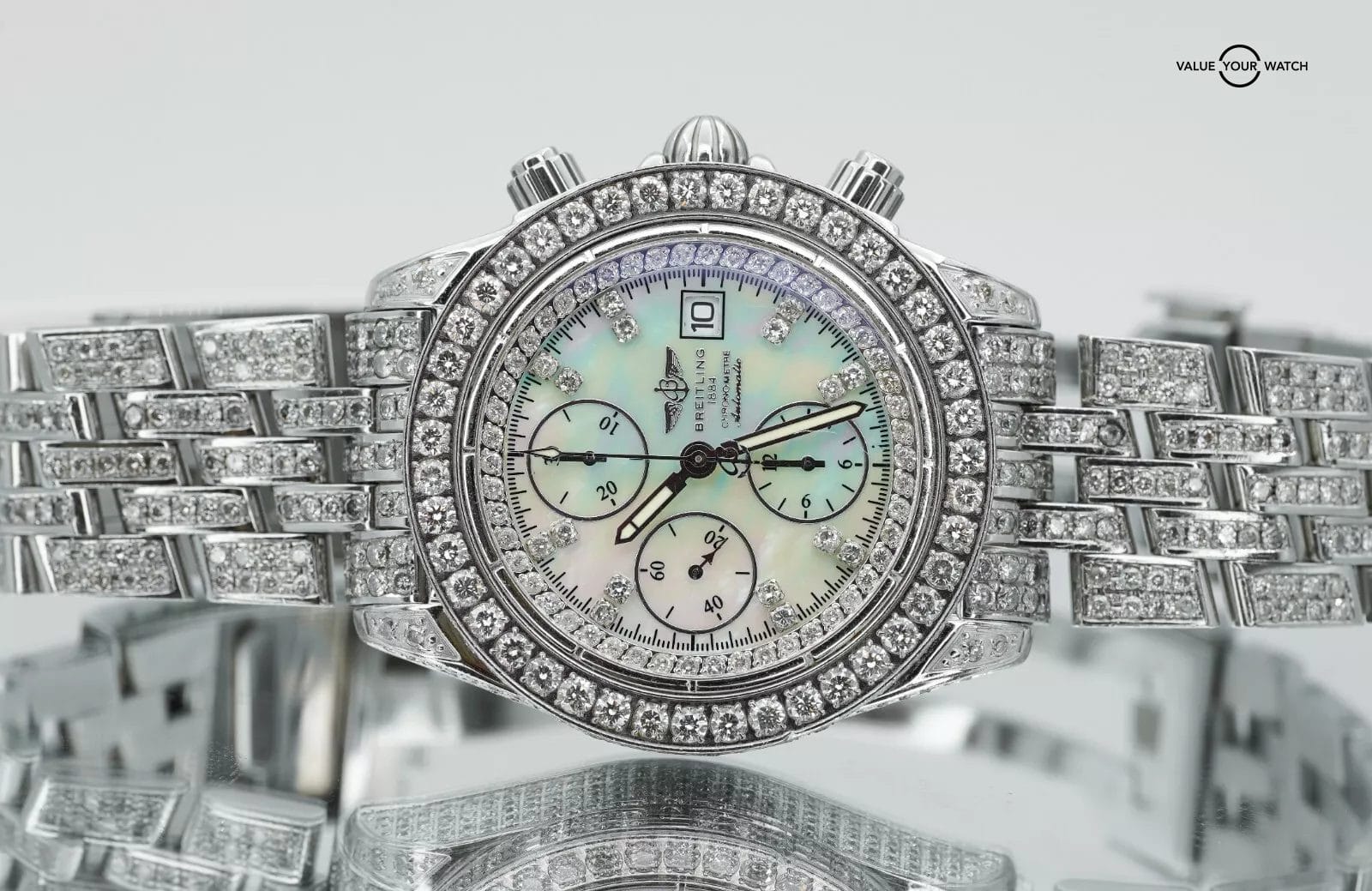 Breitling Chronomat Evolution A13356 Diamonds Iced Out Mother of Pearl Dial! - Image 16