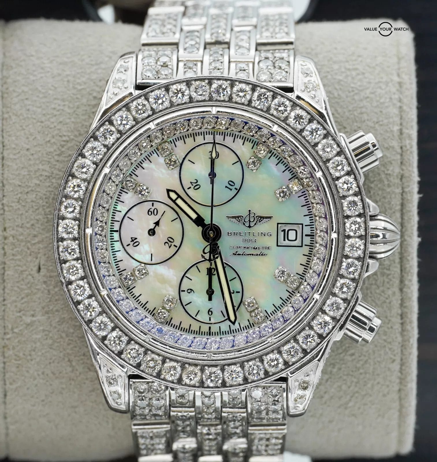 Breitling Chronomat Evolution A13356 Diamonds Iced Out Mother of Pearl Dial! - Image 17