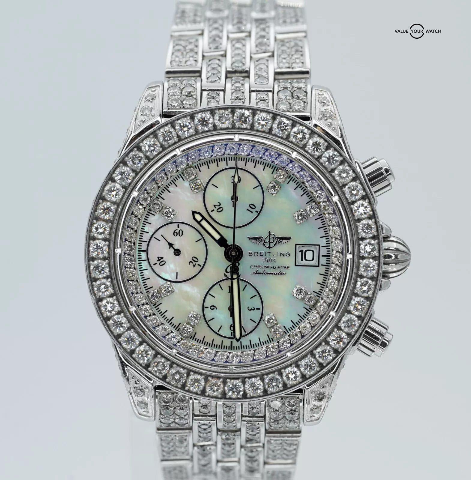 Breitling Chronomat Evolution A13356 Diamonds Iced Out Mother of Pearl Dial! - Image 18
