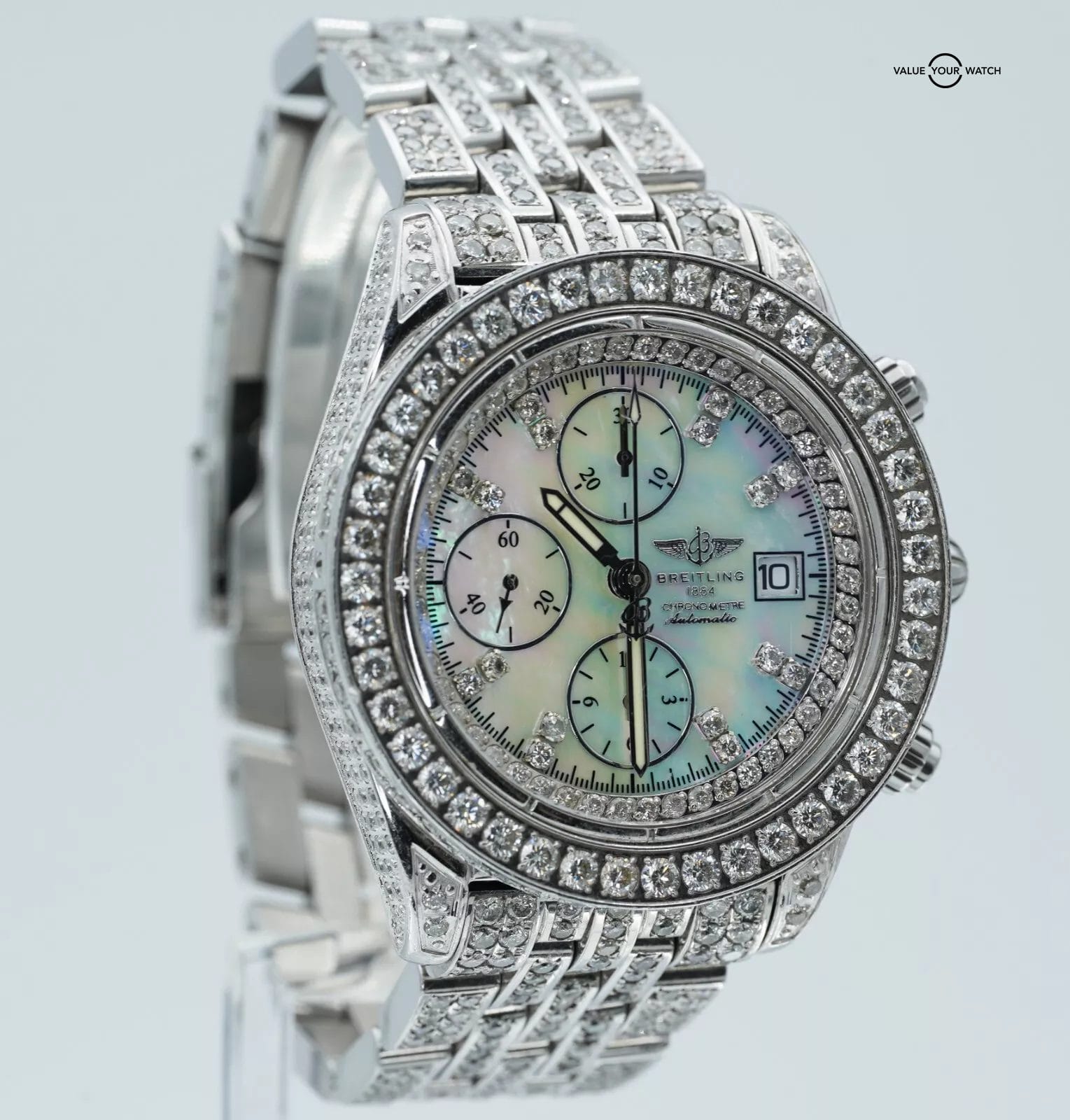 Breitling Chronomat Evolution A13356 Diamonds Iced Out Mother of Pearl Dial! - Image 19