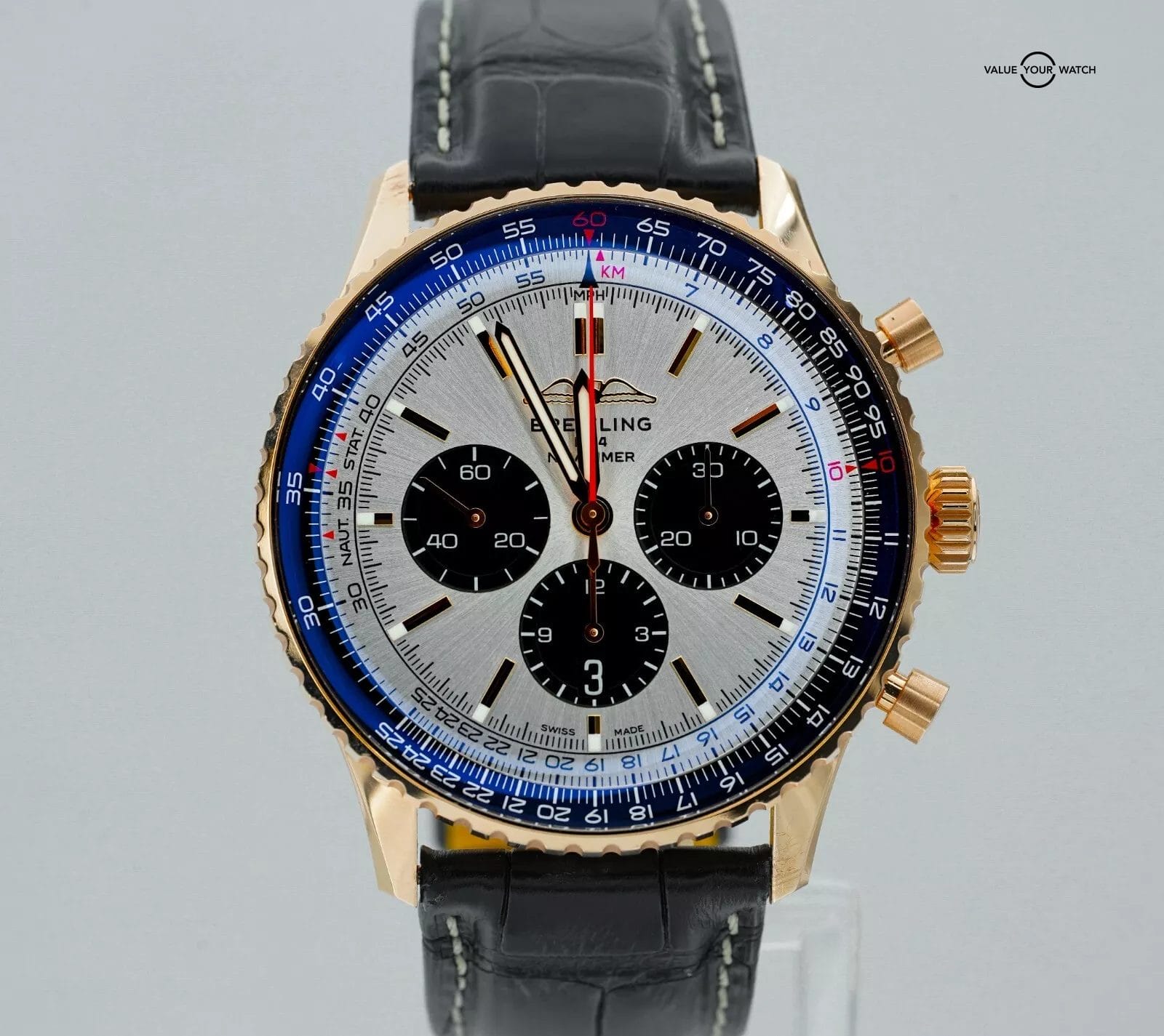 Breitling Navitimer B01 Chronograph 46mm 18K Red Gold RB0137 Silver Dial B/P!