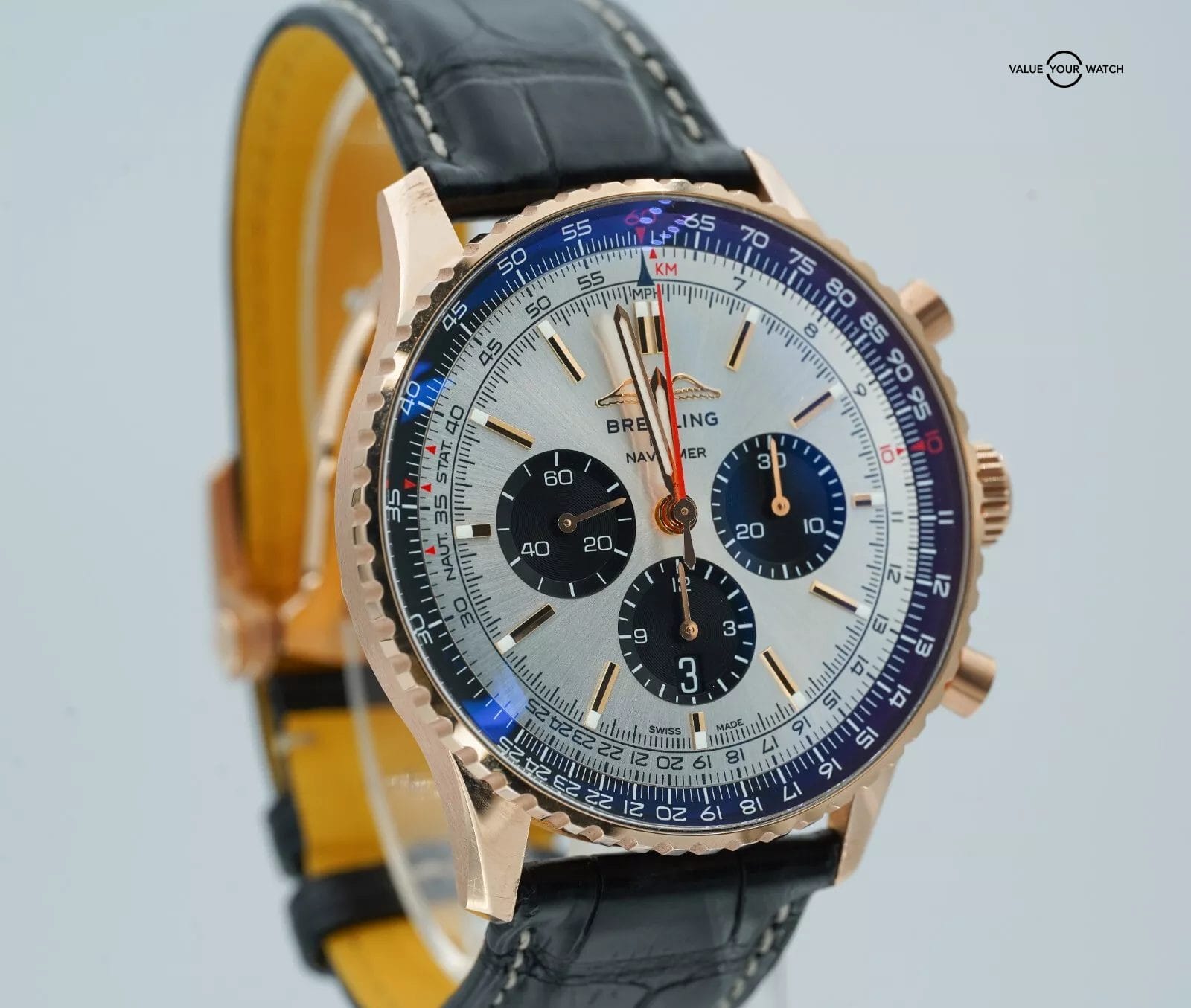 Breitling Navitimer B01 Chronograph 46mm 18K Red Gold RB0137 Silver Dial B/P! - Image 3