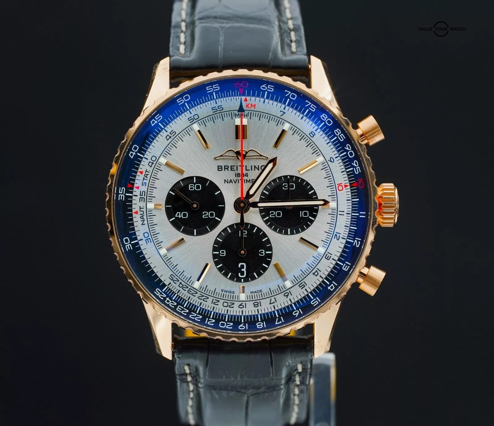 Breitling Navitimer B01 Chronograph 46mm 18K Red Gold RB0137 Silver Dial B/P! - Image 5