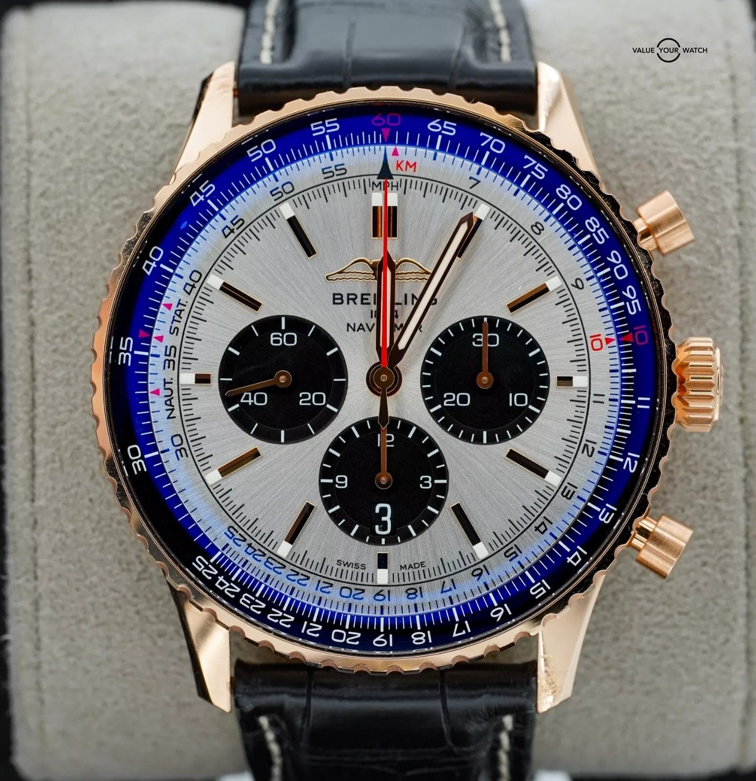 Breitling Navitimer B01 Chronograph 46mm 18K Red Gold RB0137 Silver Dial B/P! - Image 19