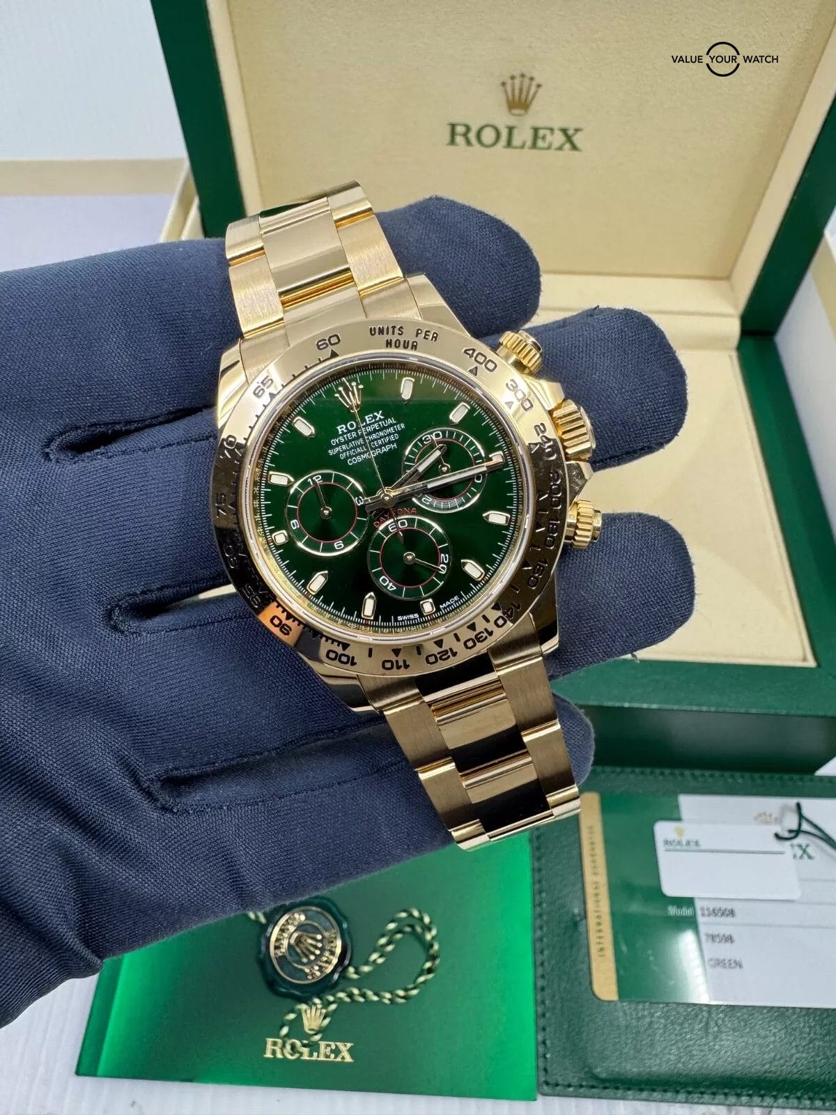 2019 BOTH TAGS Green Dial on Card Box Papers 18k Yellow Gold John Mayer Daytona - Image 6