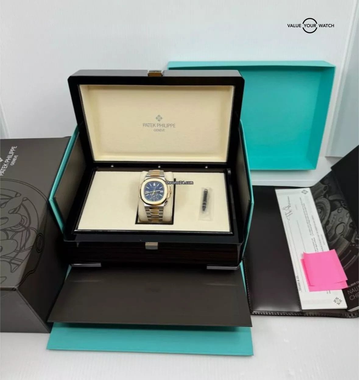2021 PP SERVICE SEALED Tiffany & Co Stamped 5980/1AR Blue Dial Two Tone Chrono
