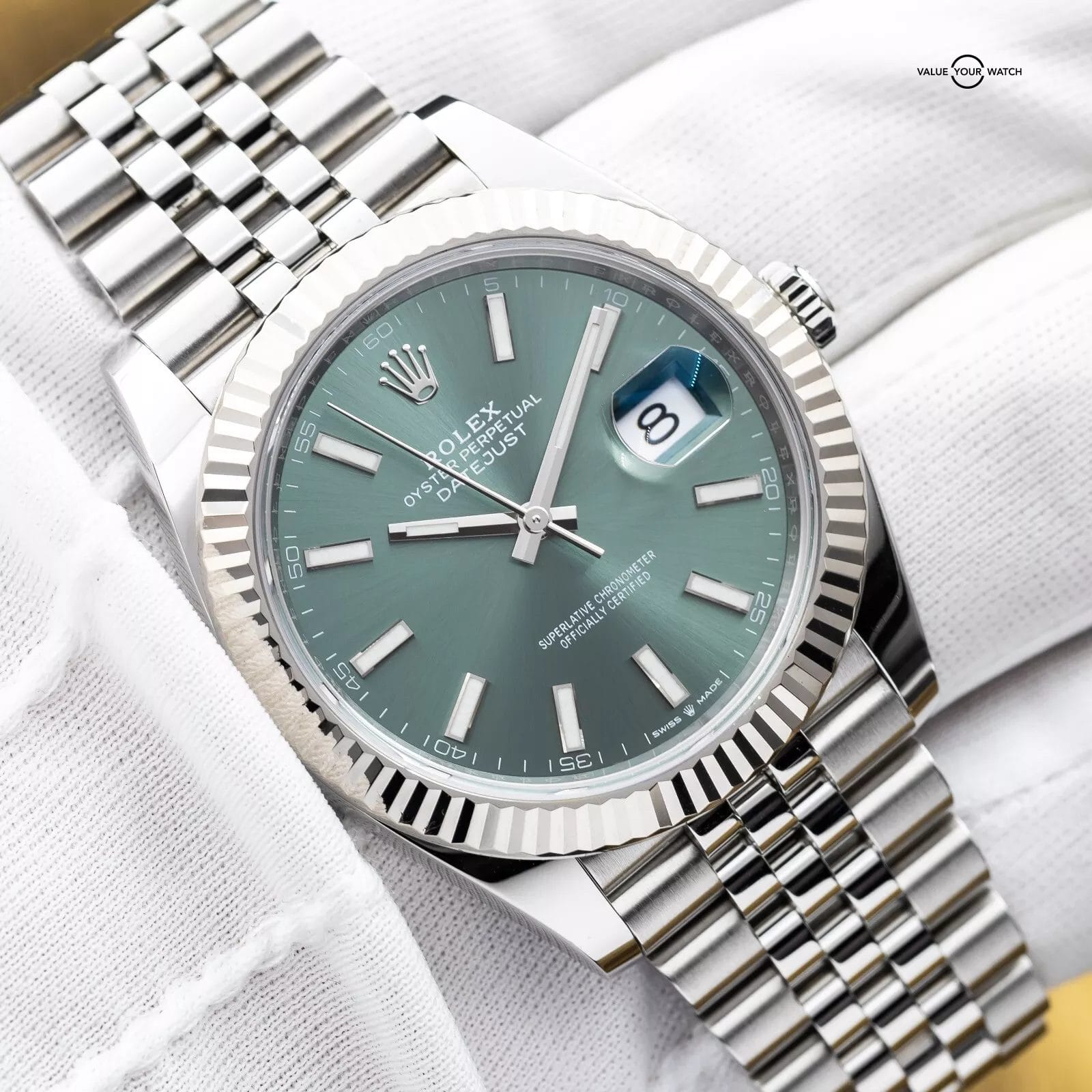 2024 Rolex DateJust 41mm DJ41 Mint Green Fluted Gold Jubilee - 126334 - Full Set - Image 14