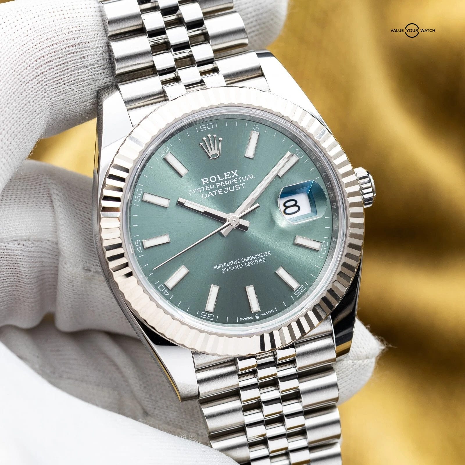 2024 Rolex DateJust 41mm DJ41 Mint Green Fluted Gold Jubilee - 126334 - Full Set - Image 15
