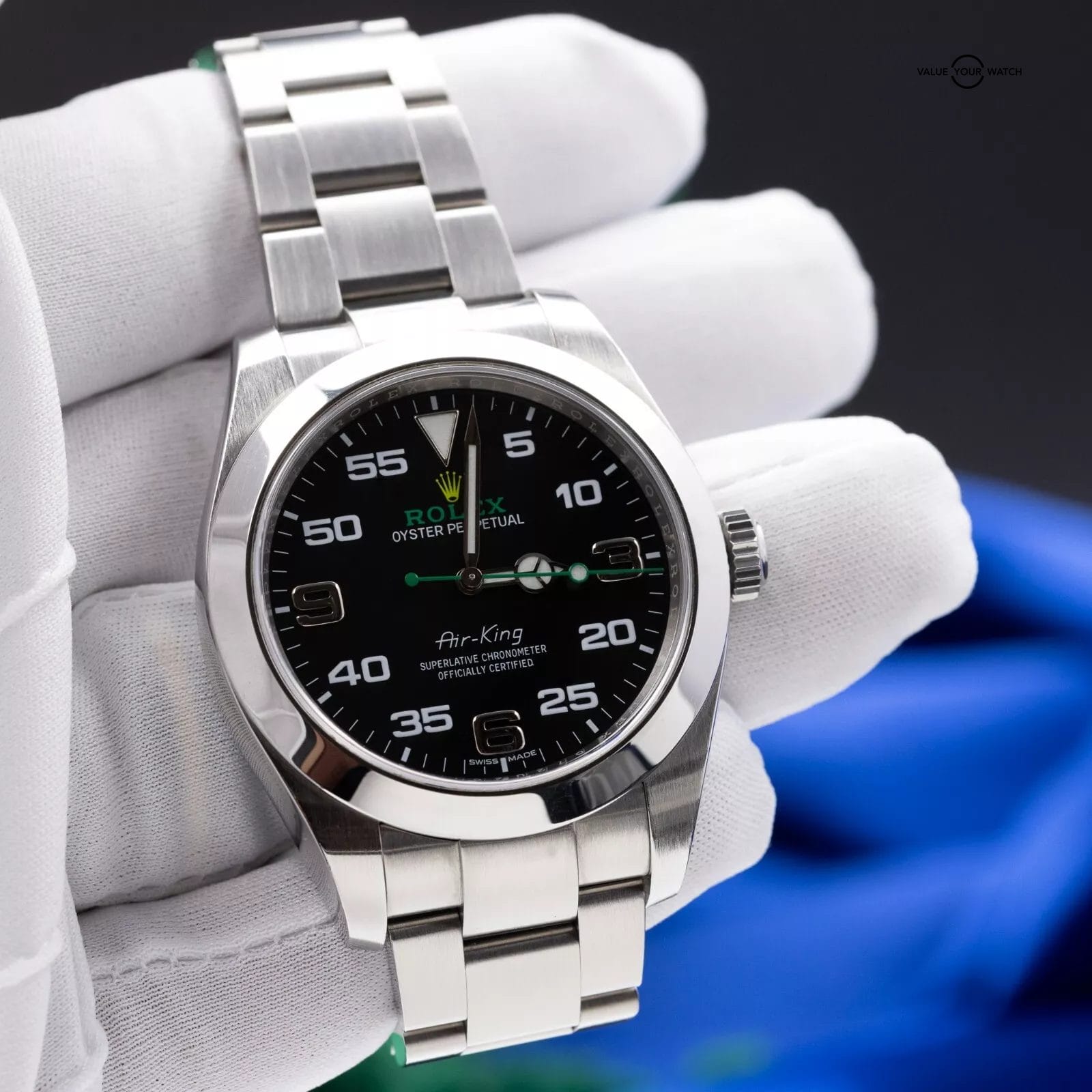 Rolex Air-King 116900 Silver Oyster Bracelet with Silver Bezel Men's Box & Card - Image 6