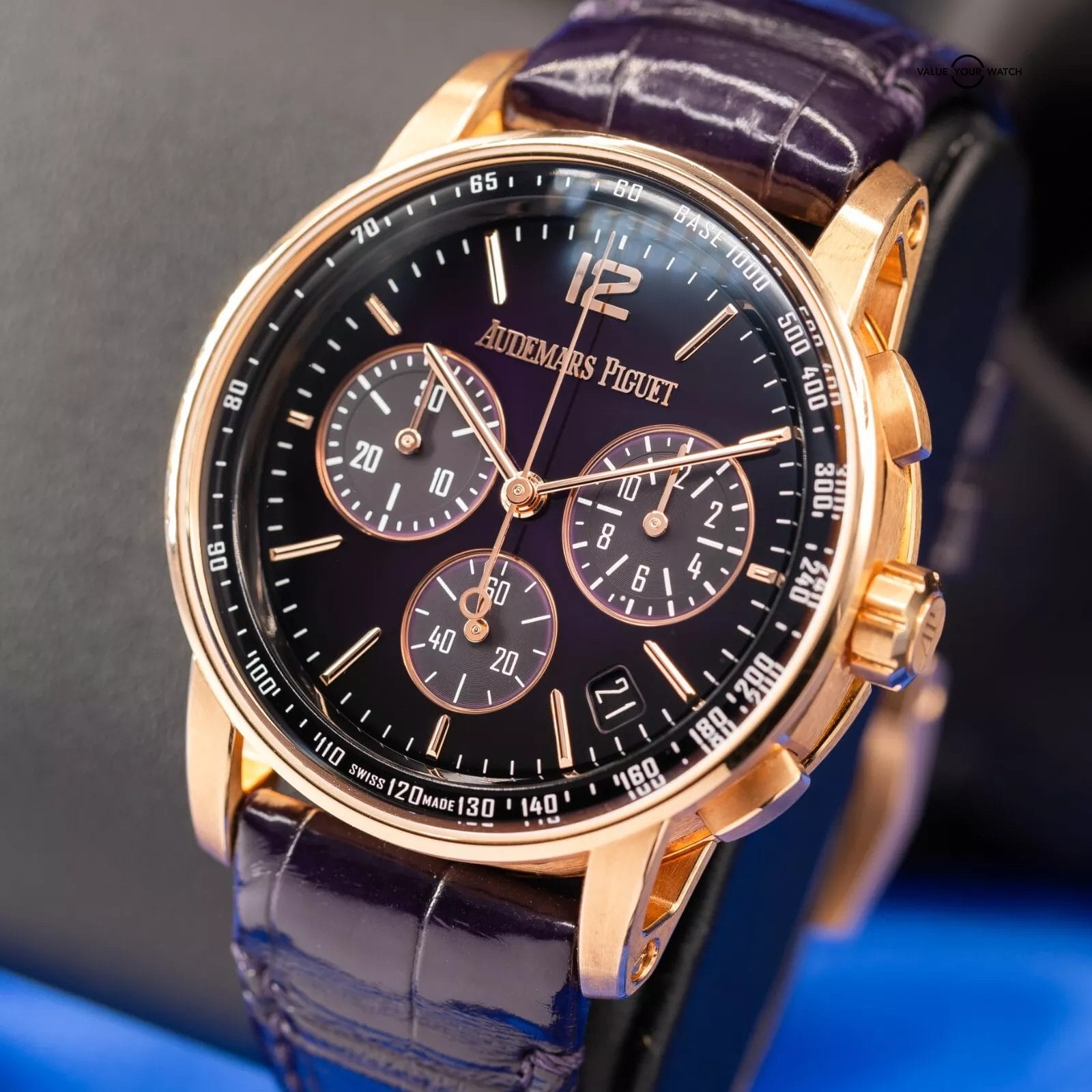 Audemars Piguet Code 11.59 Chronograph Purple Men's Watch - 26393OR Complete Set - Image 4