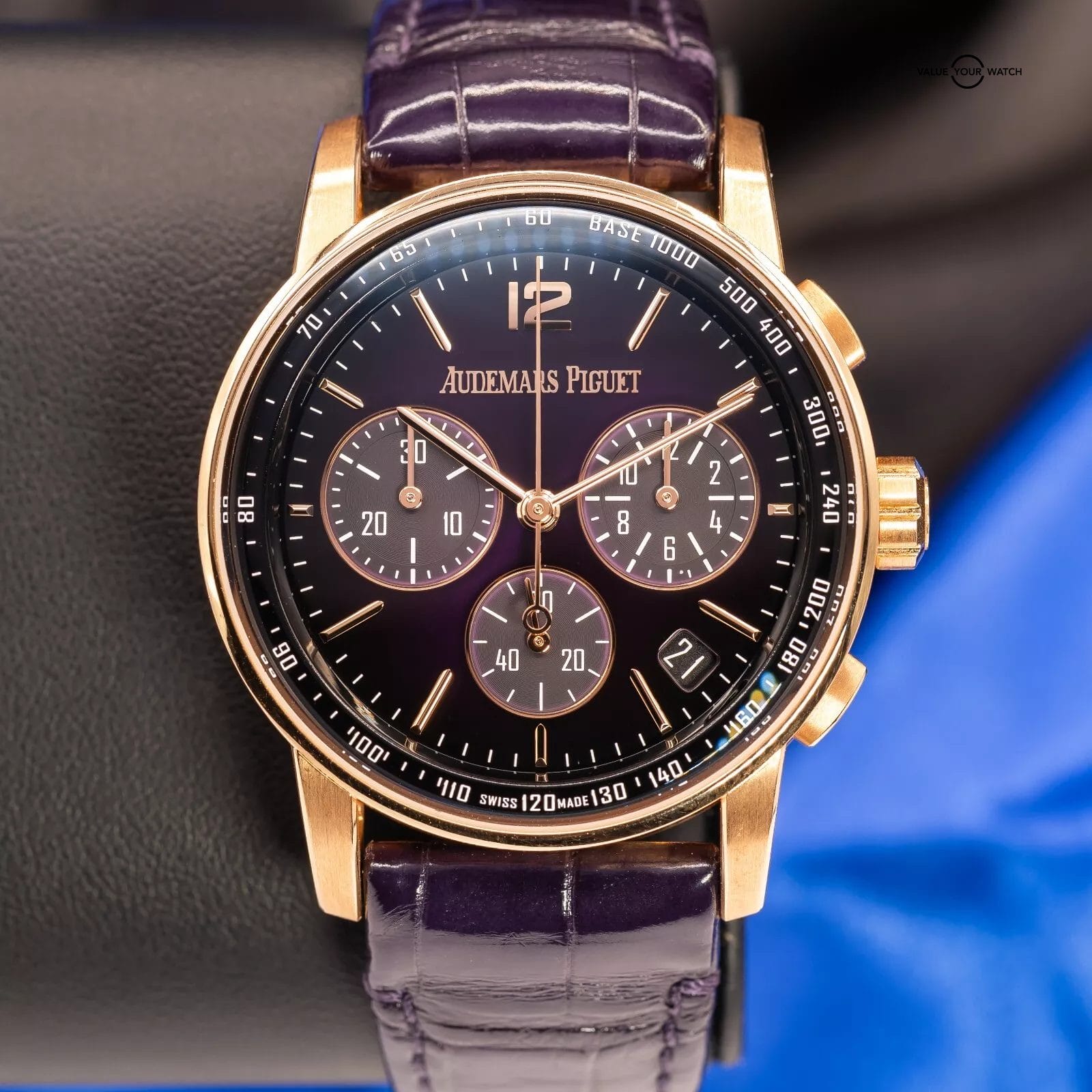 Audemars Piguet Code 11.59 Chronograph Purple Men's Watch - 26393OR Complete Set - Image 5