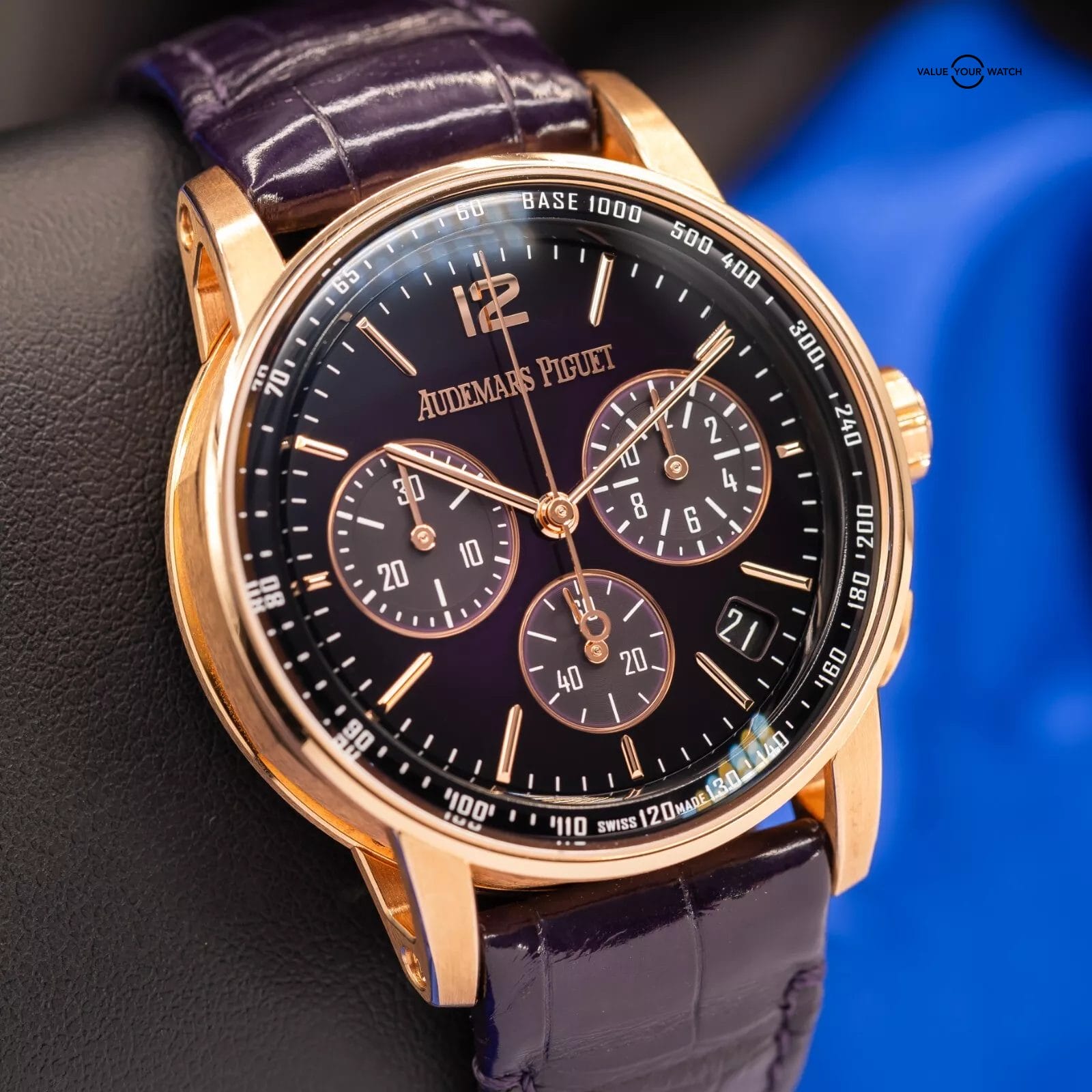 Audemars Piguet Code 11.59 Chronograph Purple Men's Watch - 26393OR Complete Set - Image 6